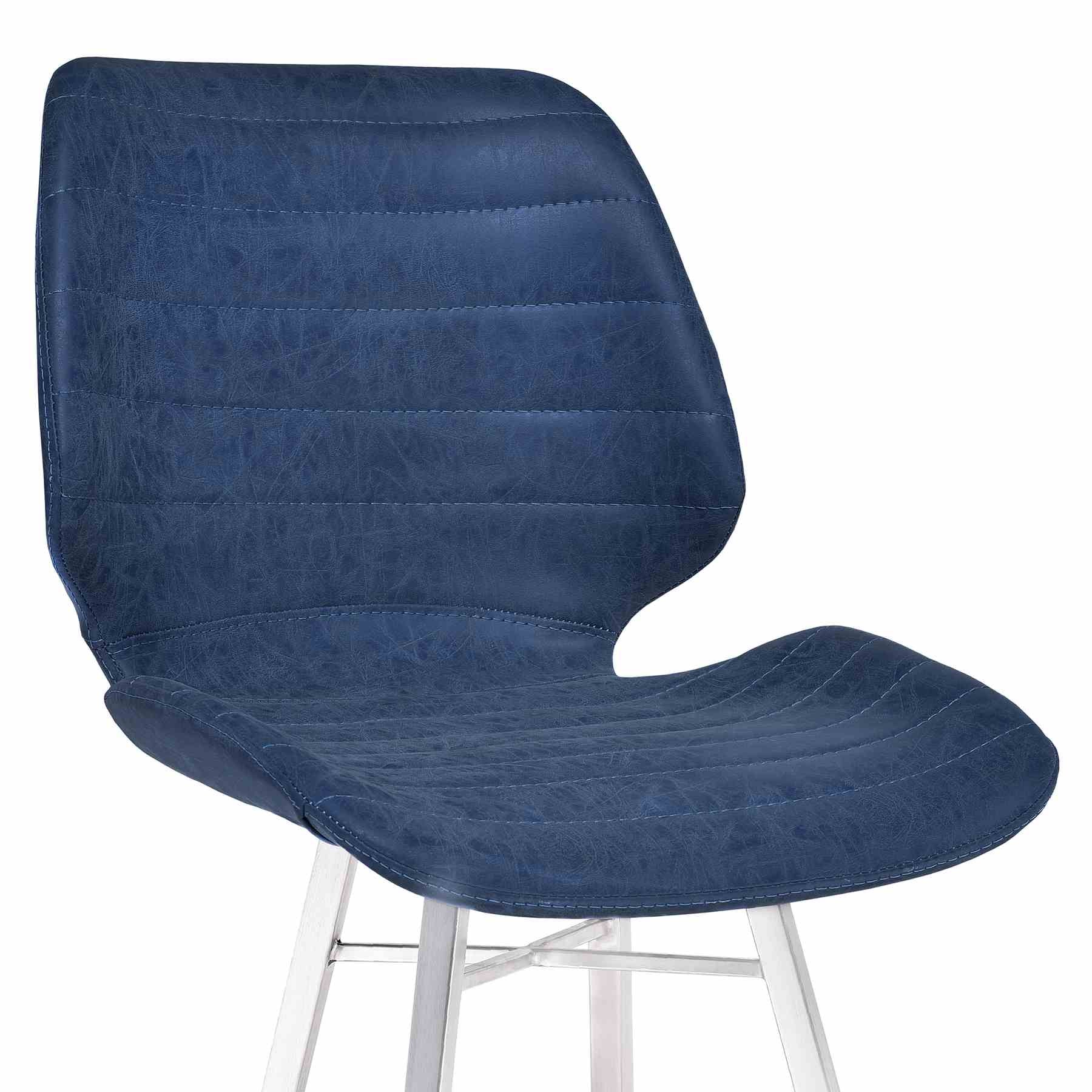 Valor 26" Counter Height Barstool in Brushed Stainless Steel with Dark Vintage Blue Faux Leather - Image 4