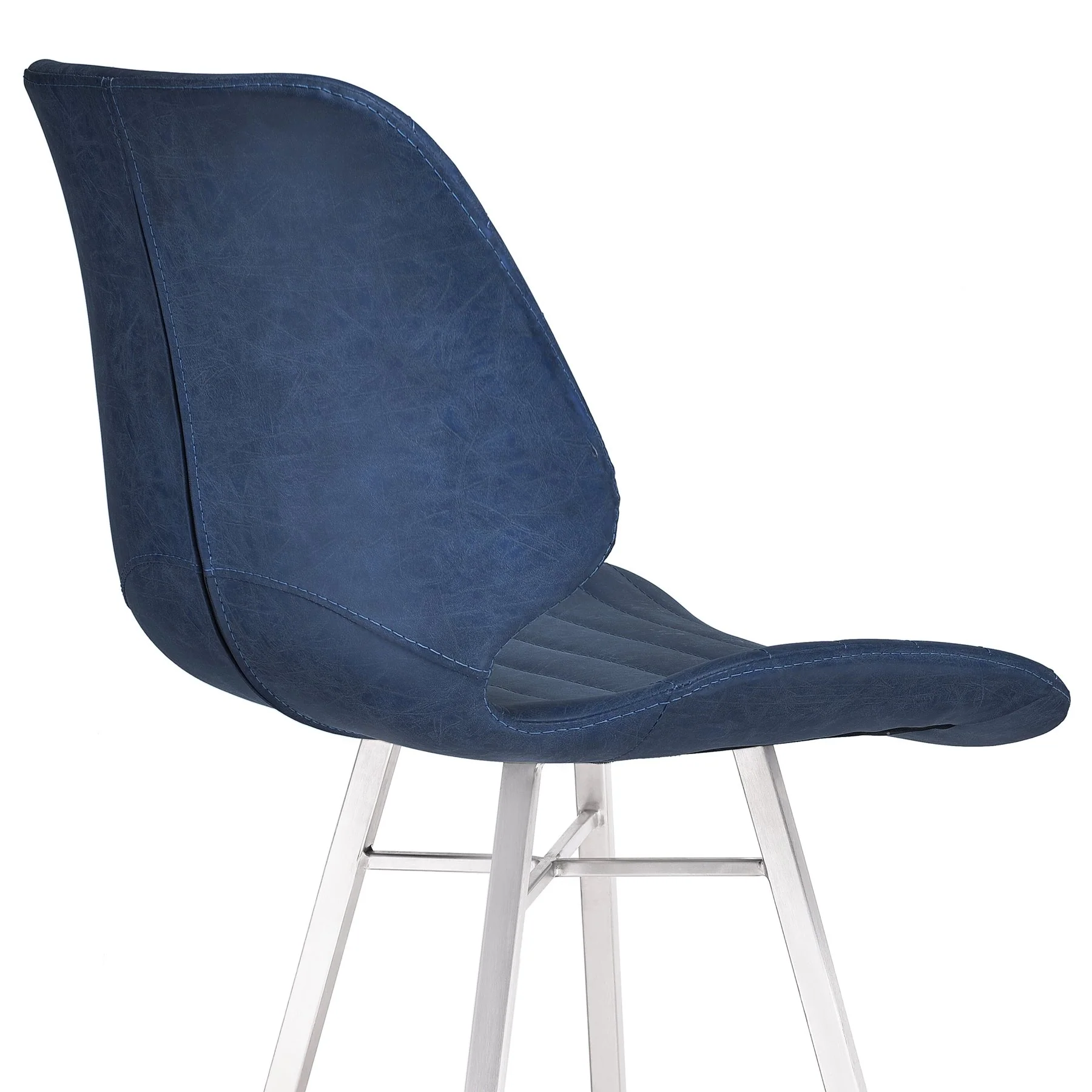 Valor 26" Counter Height Barstool in Brushed Stainless Steel with Dark Vintage Blue Faux Leather - Image 5