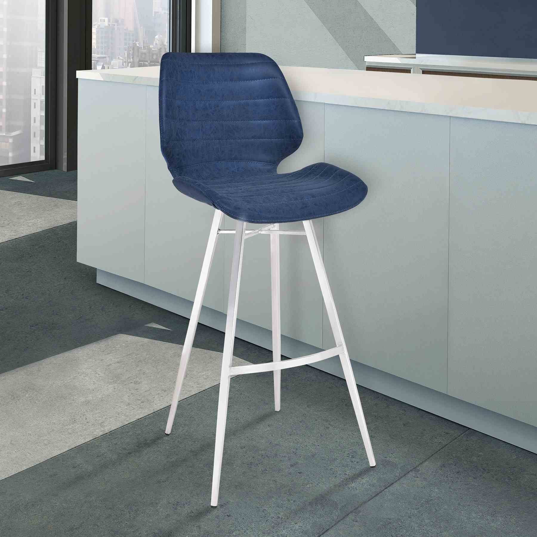 Valor 26" Counter Height Barstool in Brushed Stainless Steel with Dark Vintage Blue Faux Leather - Image 7
