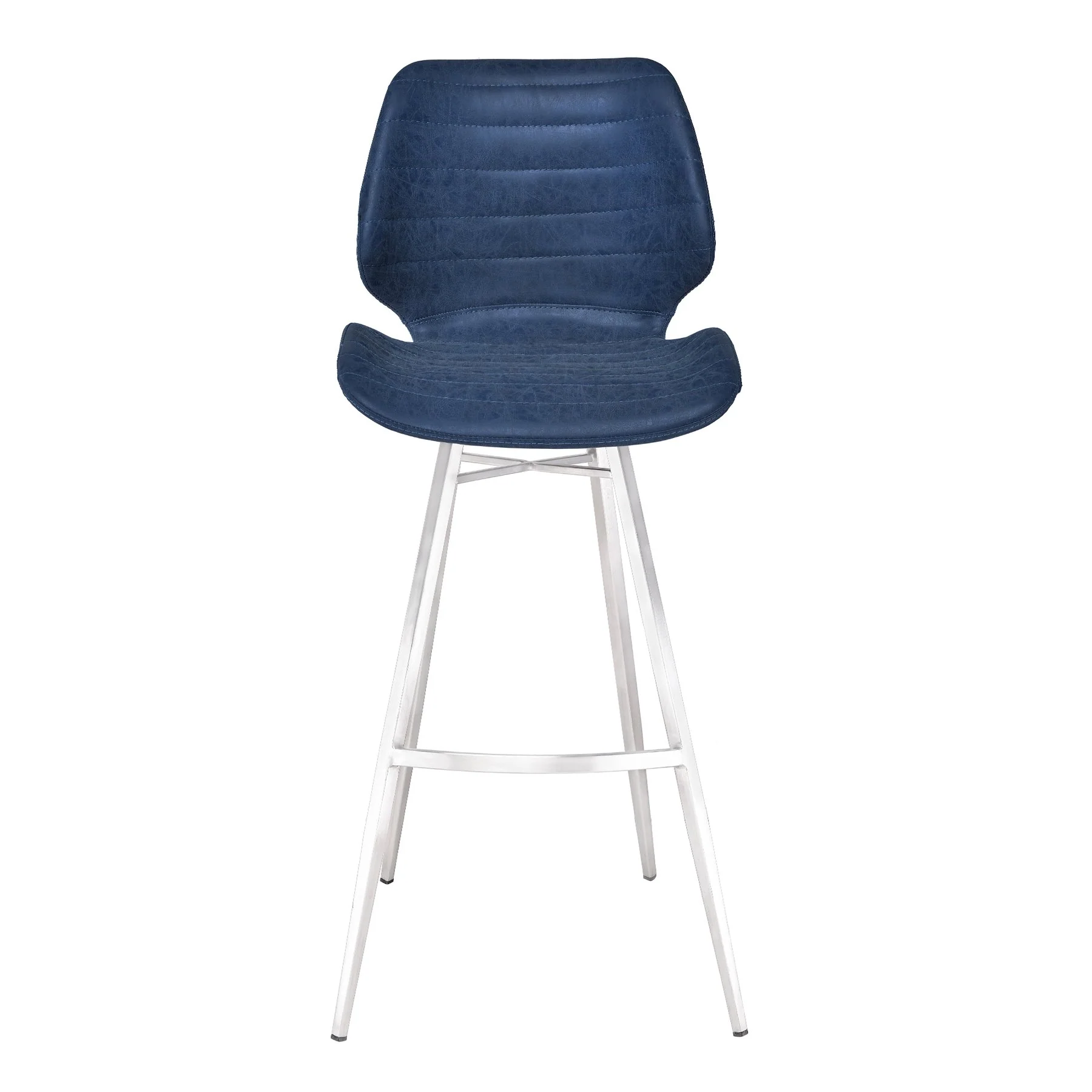 Valor 30" Bar Height Barstool in Brushed Stainless Steel with Dark Vintage Blue Faux Leather - Image 2