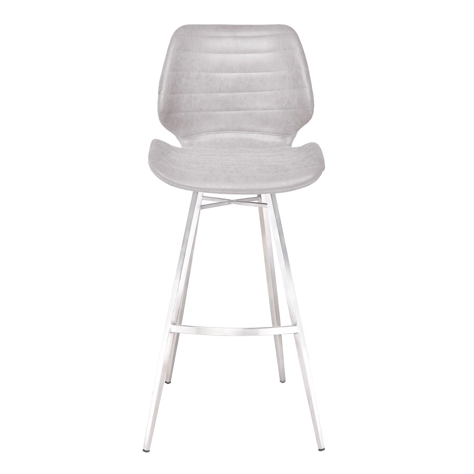Valor 30" Bar Height Barstool in Brushed Stainless Steel with Light Vintage Gray Faux Leather - Image 2