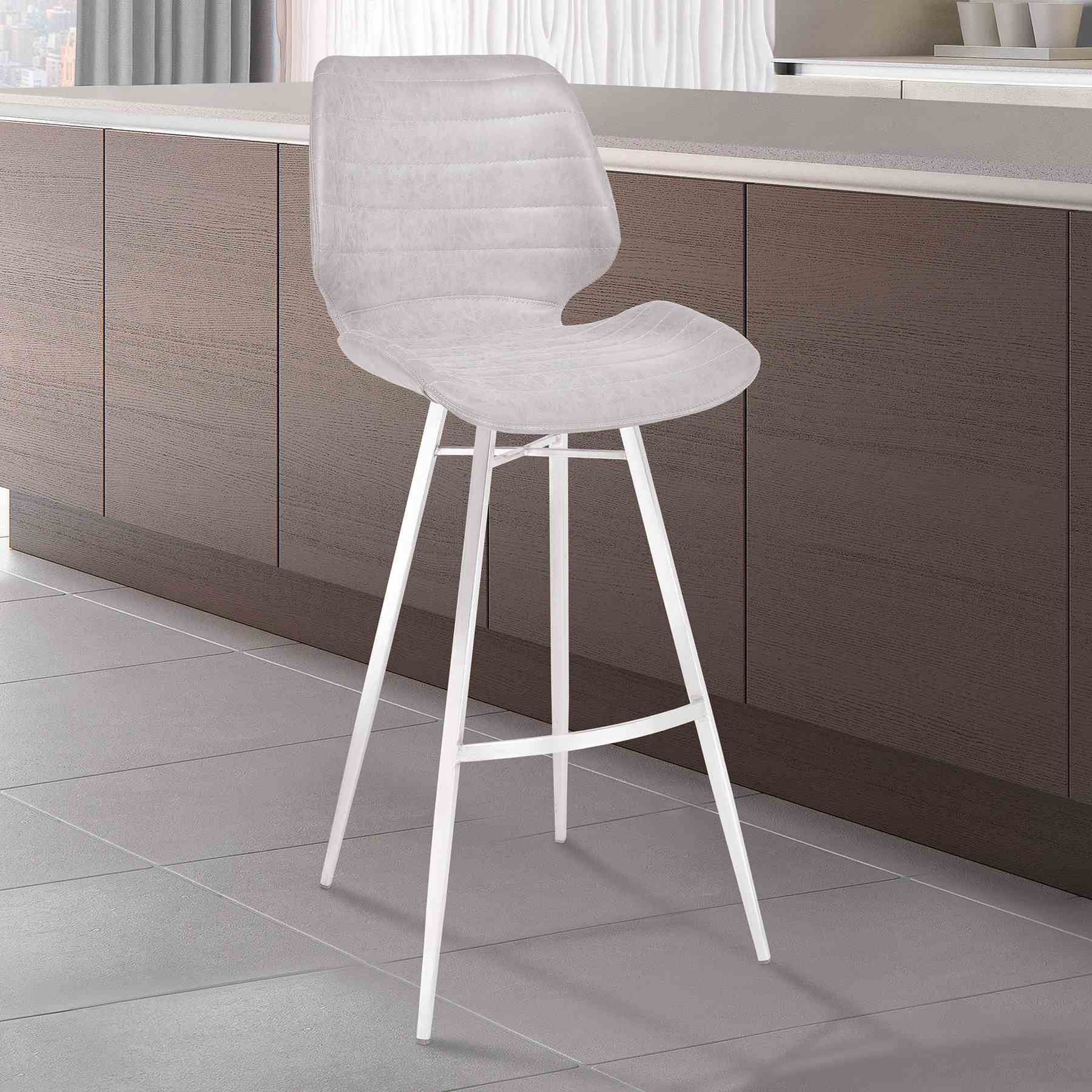 Valor 30" Bar Height Barstool in Brushed Stainless Steel with Light Vintage Gray Faux Leather - Image 7