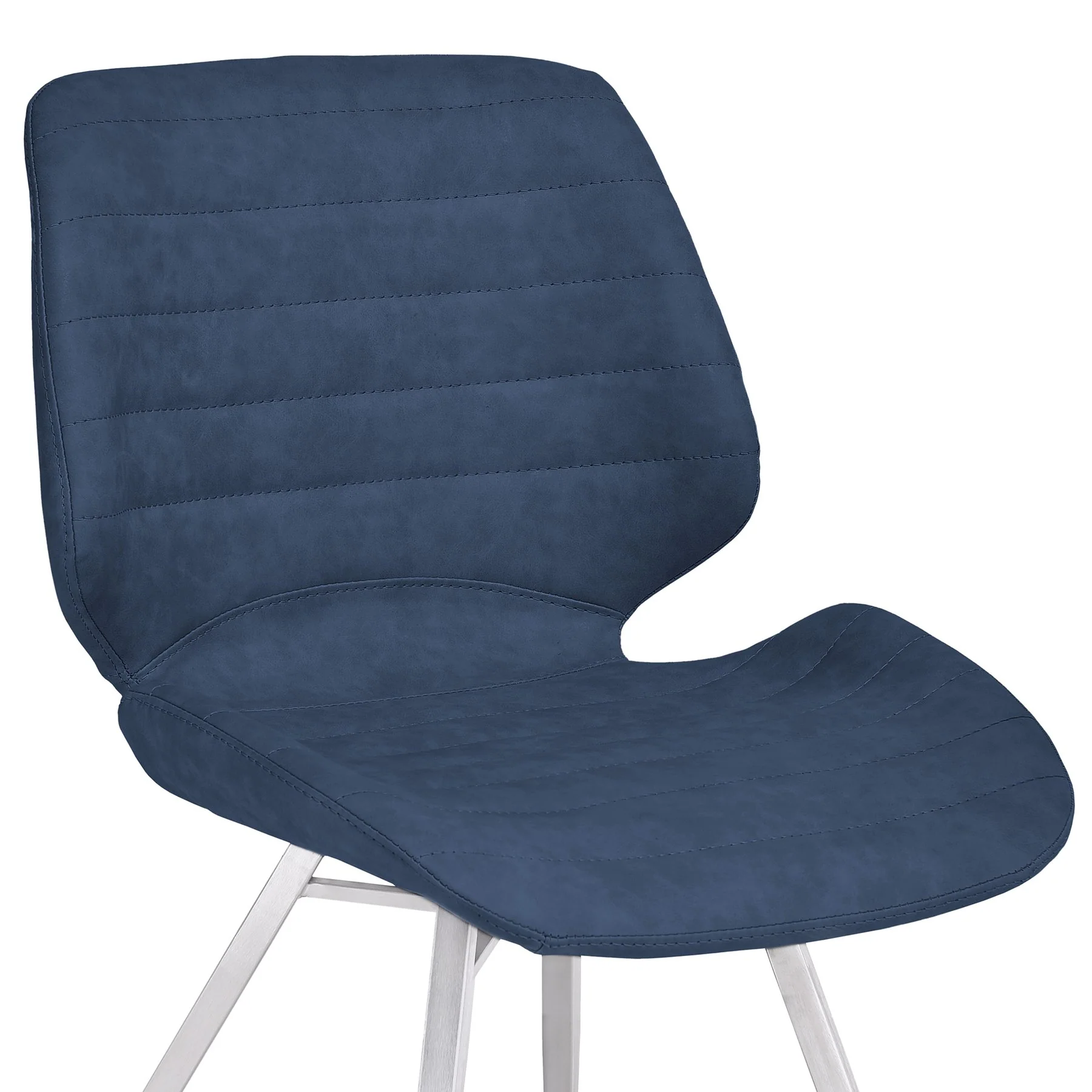 Valor Contemporary Dining Chair in Brushed Stainless Steel with Dark Vintage Blue Faux Leather - Set of 2 - Image 4