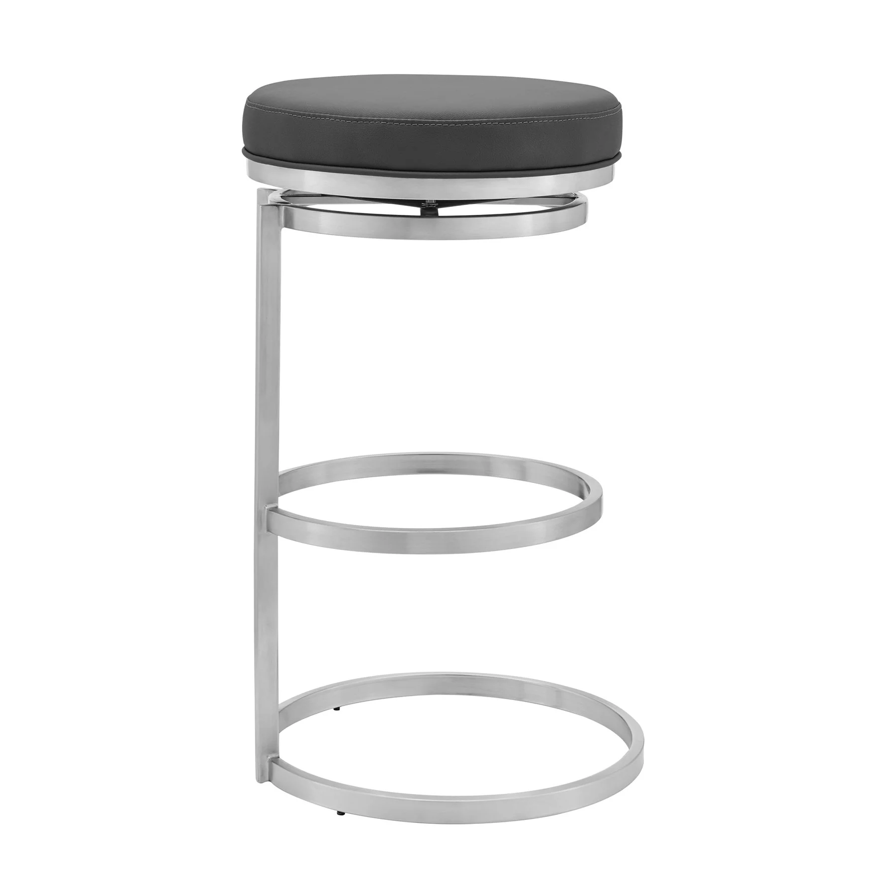 Vander 26" Gray Faux Leather and Brushed Stainless Steel Swivel Bar Stool - Image 2
