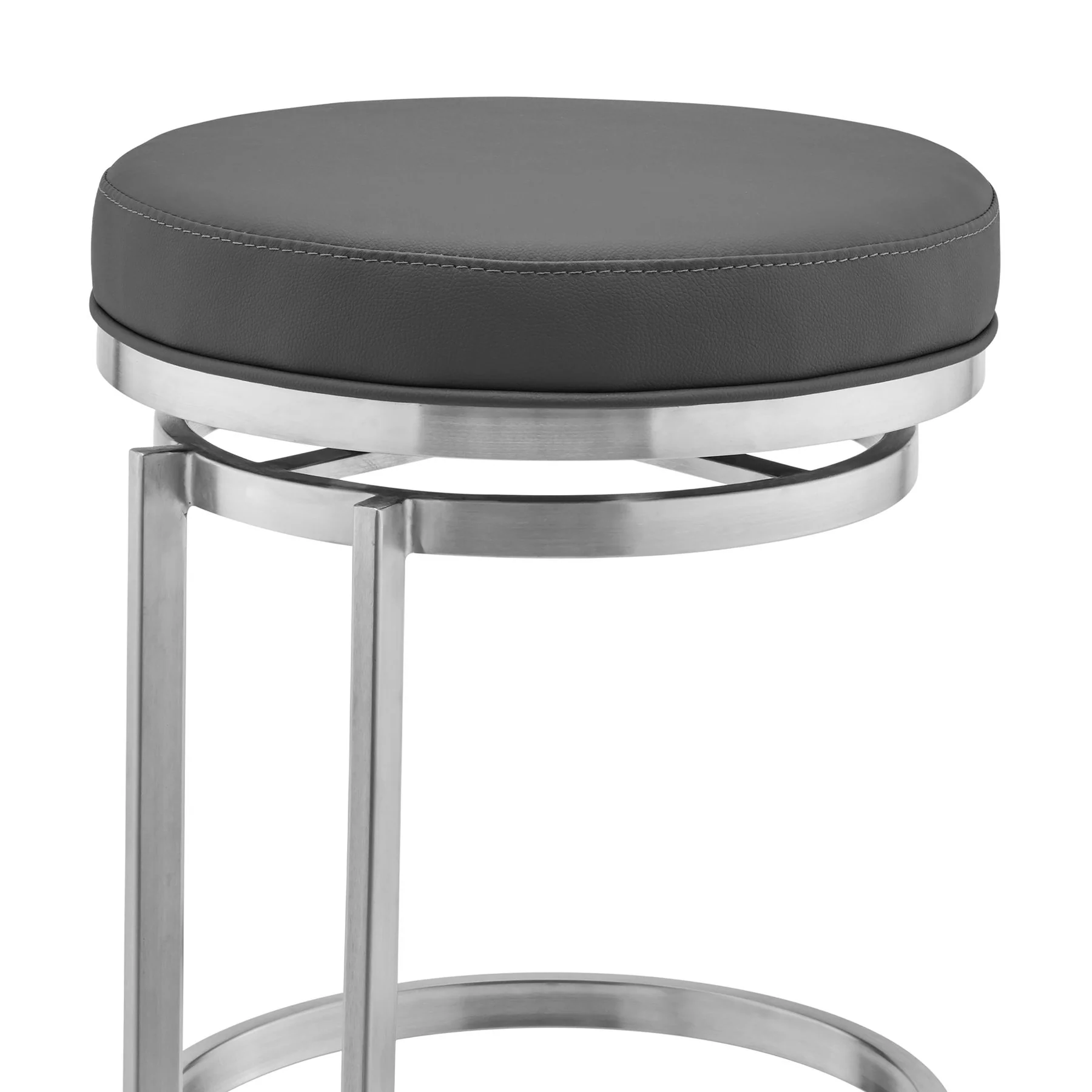 Vander 26" Gray Faux Leather and Brushed Stainless Steel Swivel Bar Stool - Image 4