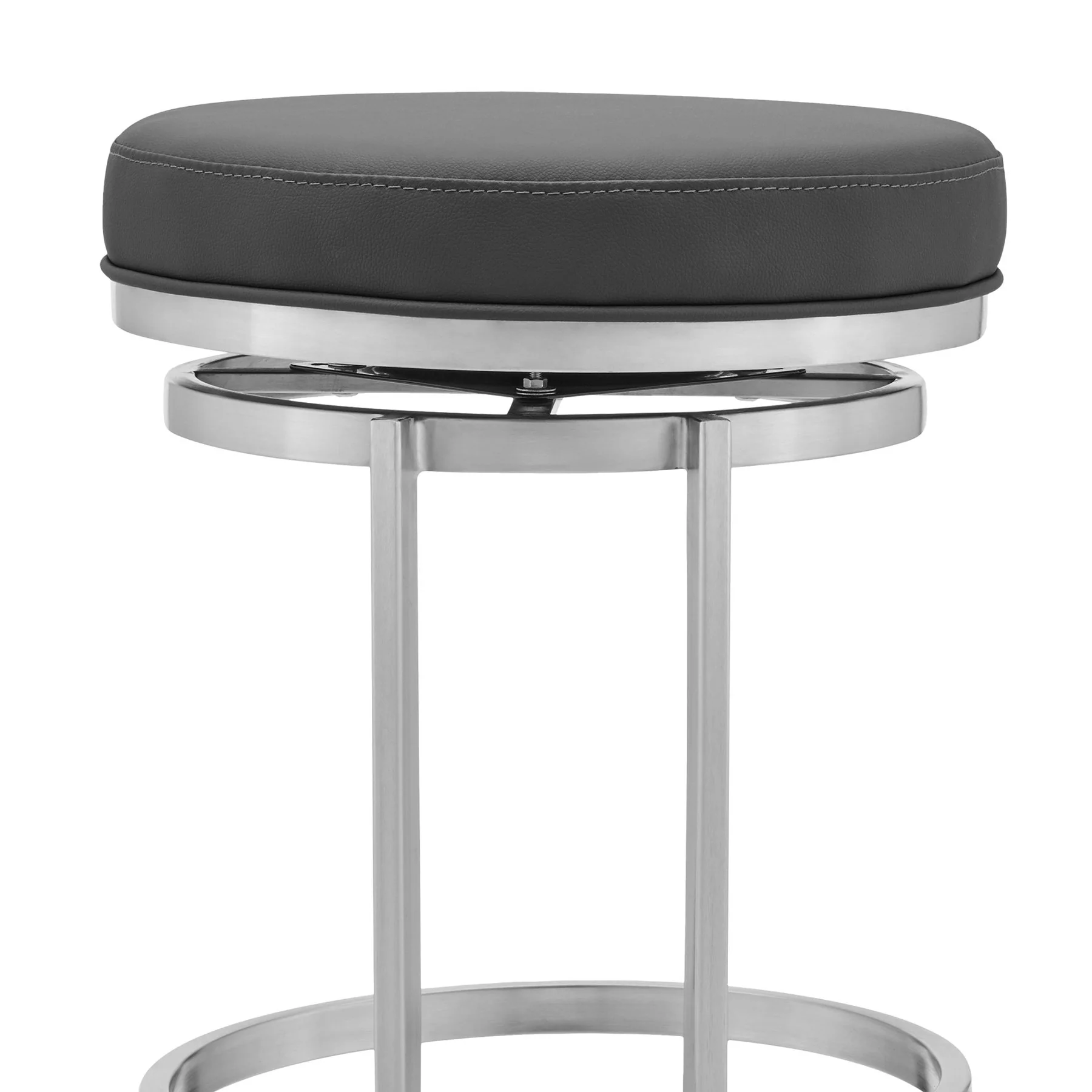 Vander 26" Gray Faux Leather and Brushed Stainless Steel Swivel Bar Stool - Image 5