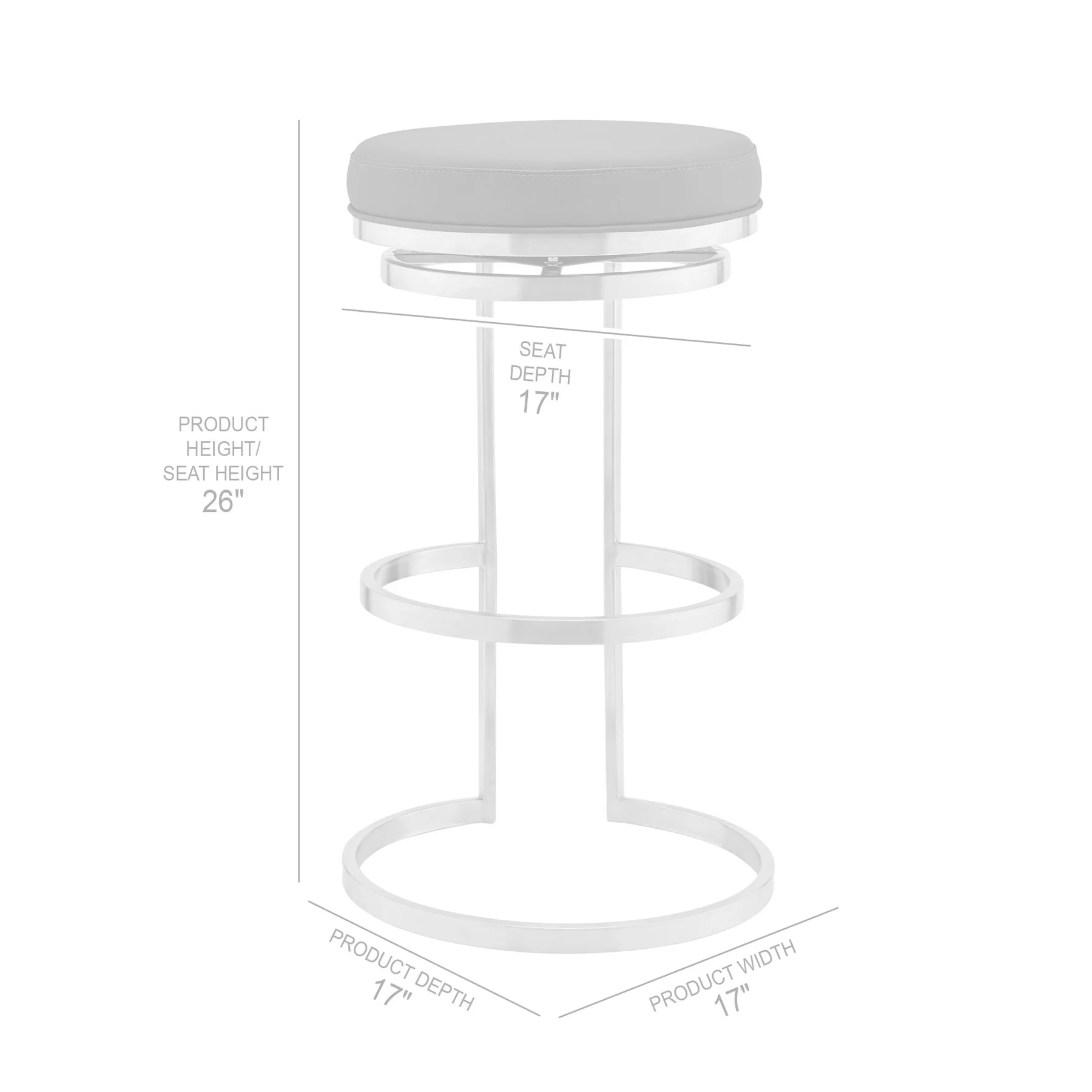 Vander 26" Gray Faux Leather and Brushed Stainless Steel Swivel Bar Stool - Image 7