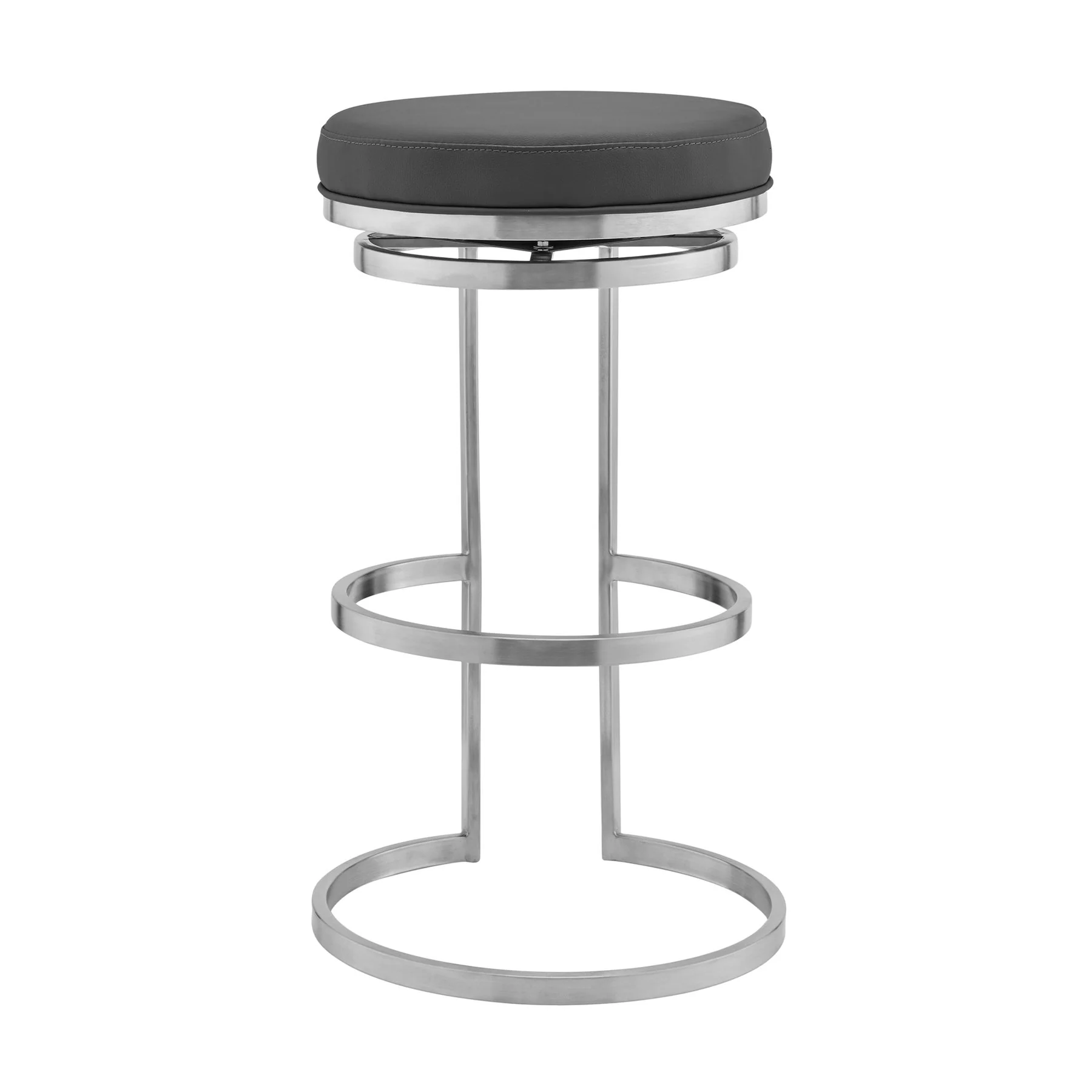 Vander 30" Gray Faux Leather and Brushed Stainless Steel Swivel Bar Stool - Image 3