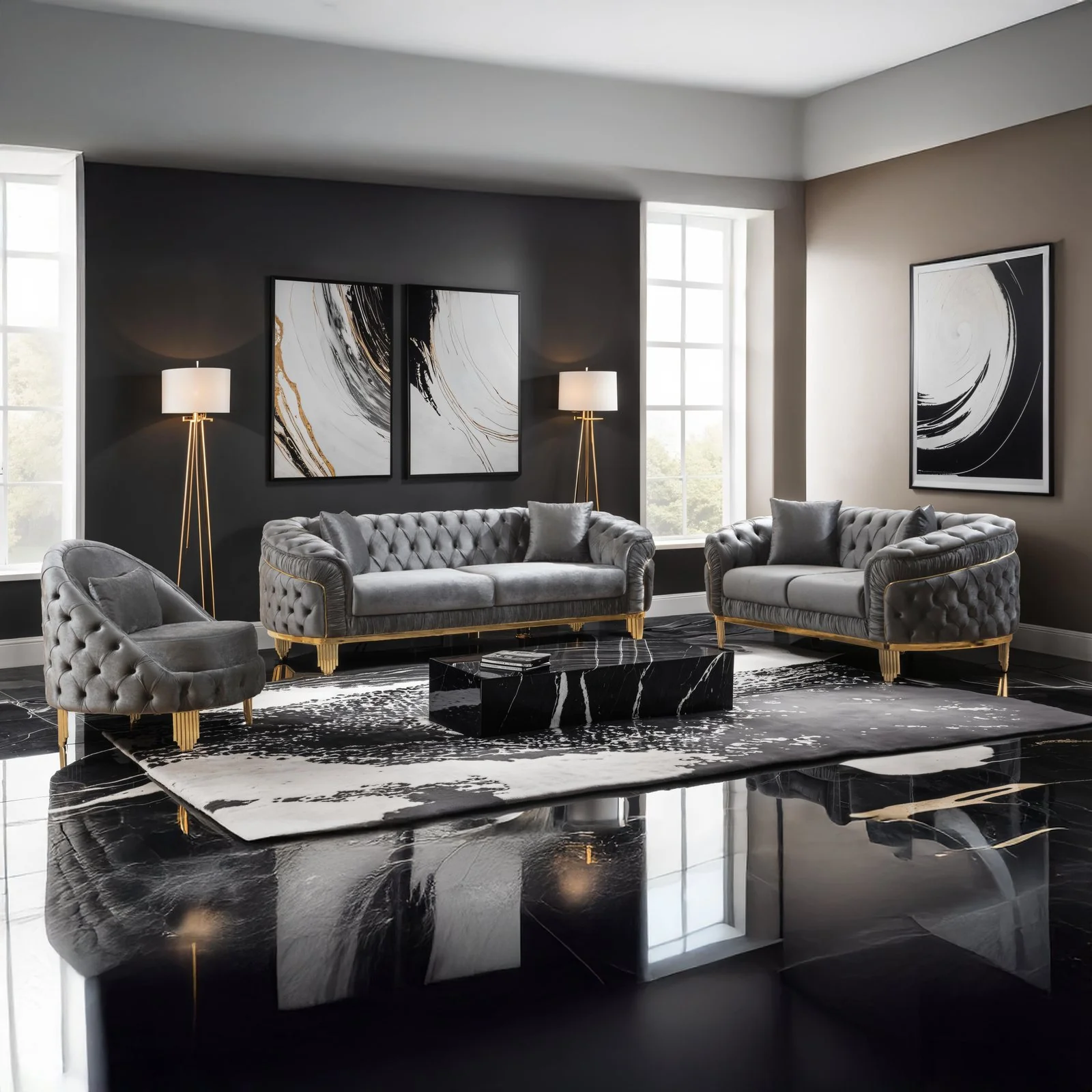 Vanessa 3 Pc Living Room set Gray - Image 15