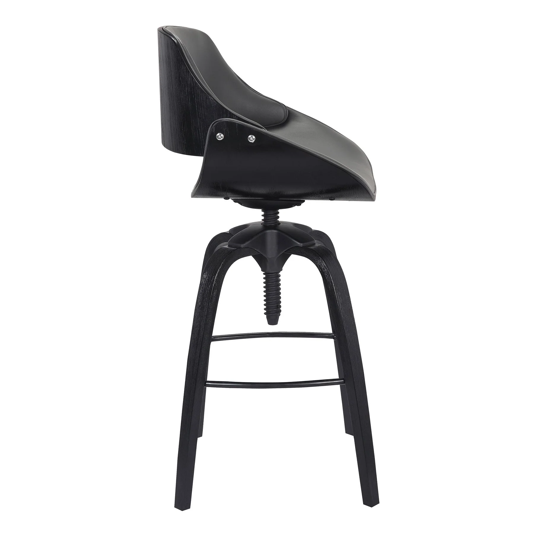 Vanessa Contemporary Adjustable Barstool in Black Brushed Wood Finish and Gray Faux Leather - Image 3