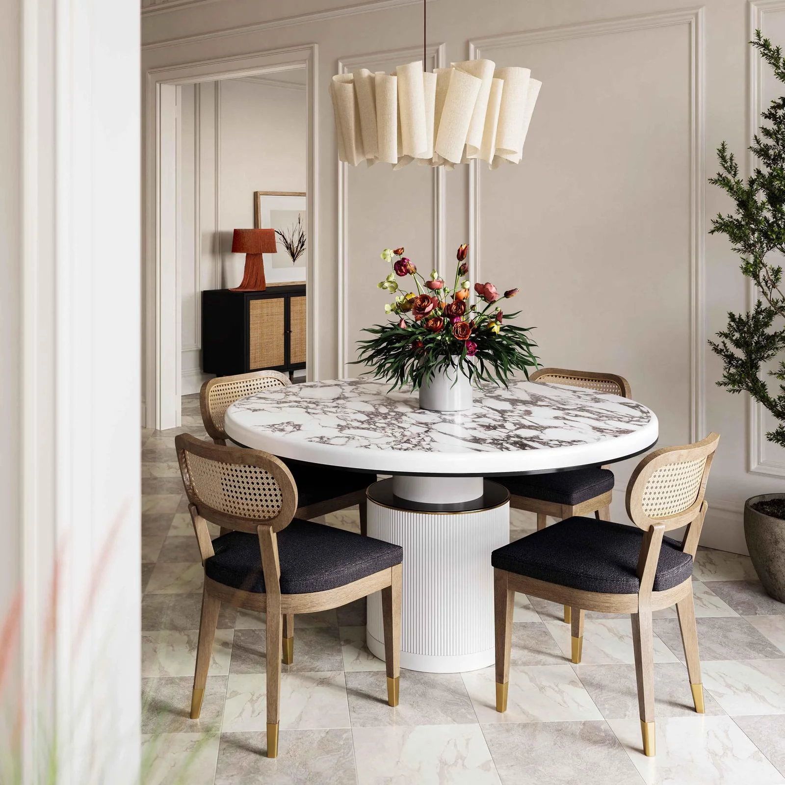 Vanessa White Marble Lacquer 53 inch Round Dining Table - Image 2