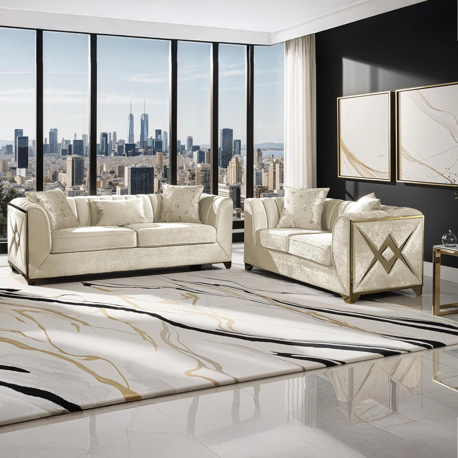 Velencia 2PC Living Room Set Cream - Image 10