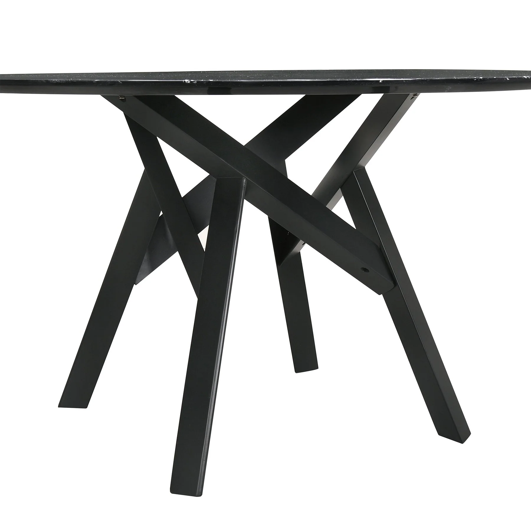 Venus 54" Round Mid-Century Modern Black Marble Dining Table with Black Wood Legs - Image 2