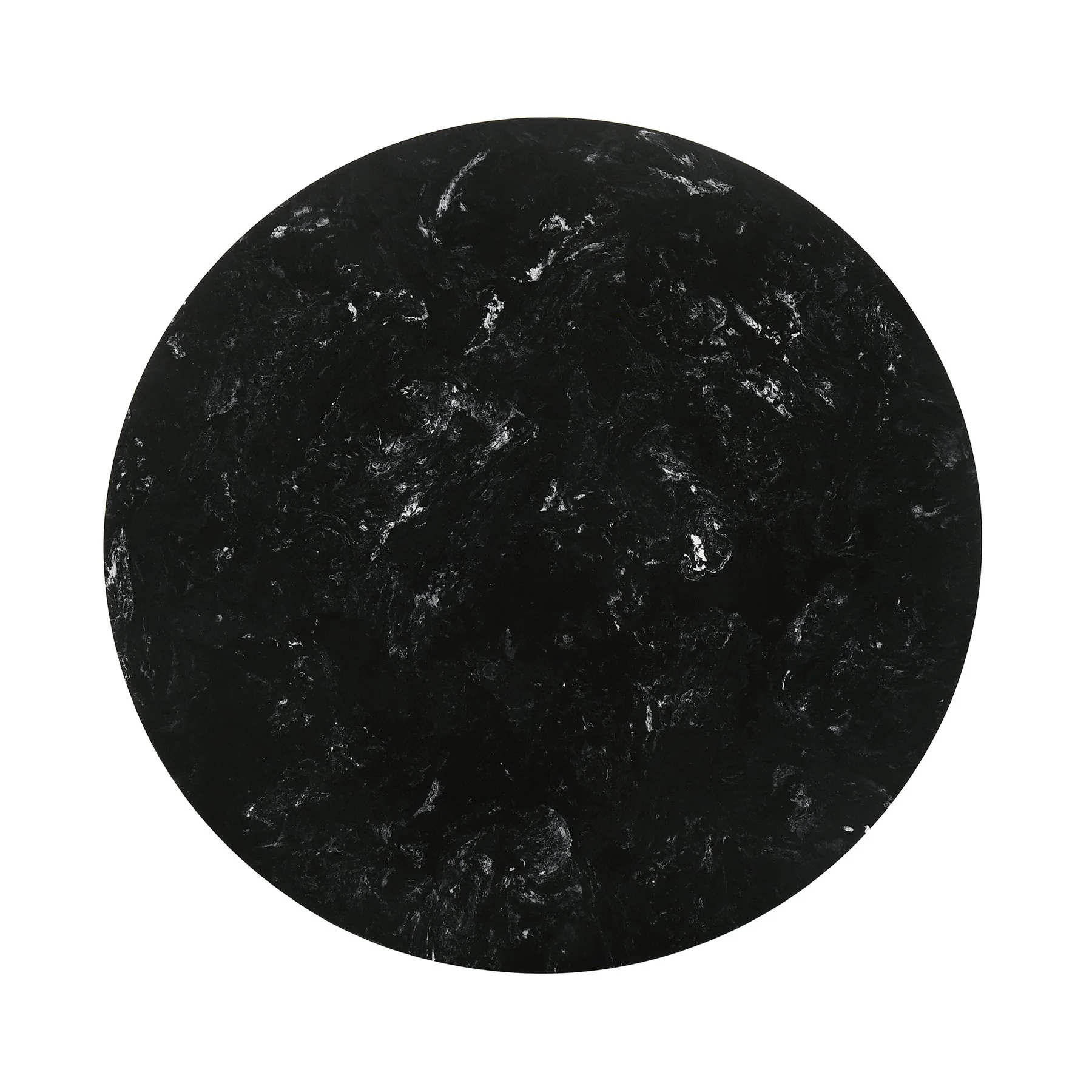 Venus 54" Round Mid-Century Modern Black Marble Dining Table with Black Wood Legs - Image 3