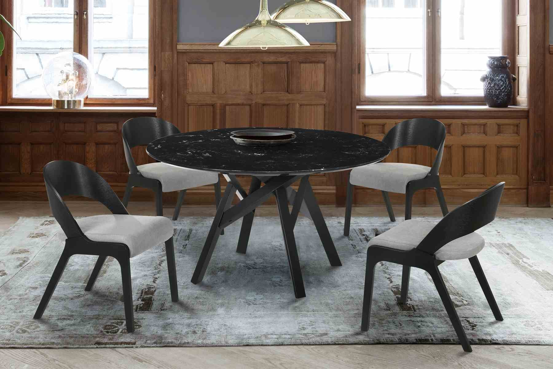 Venus and Polly 5 Piece Black Marble Round Dining Set - Image 8
