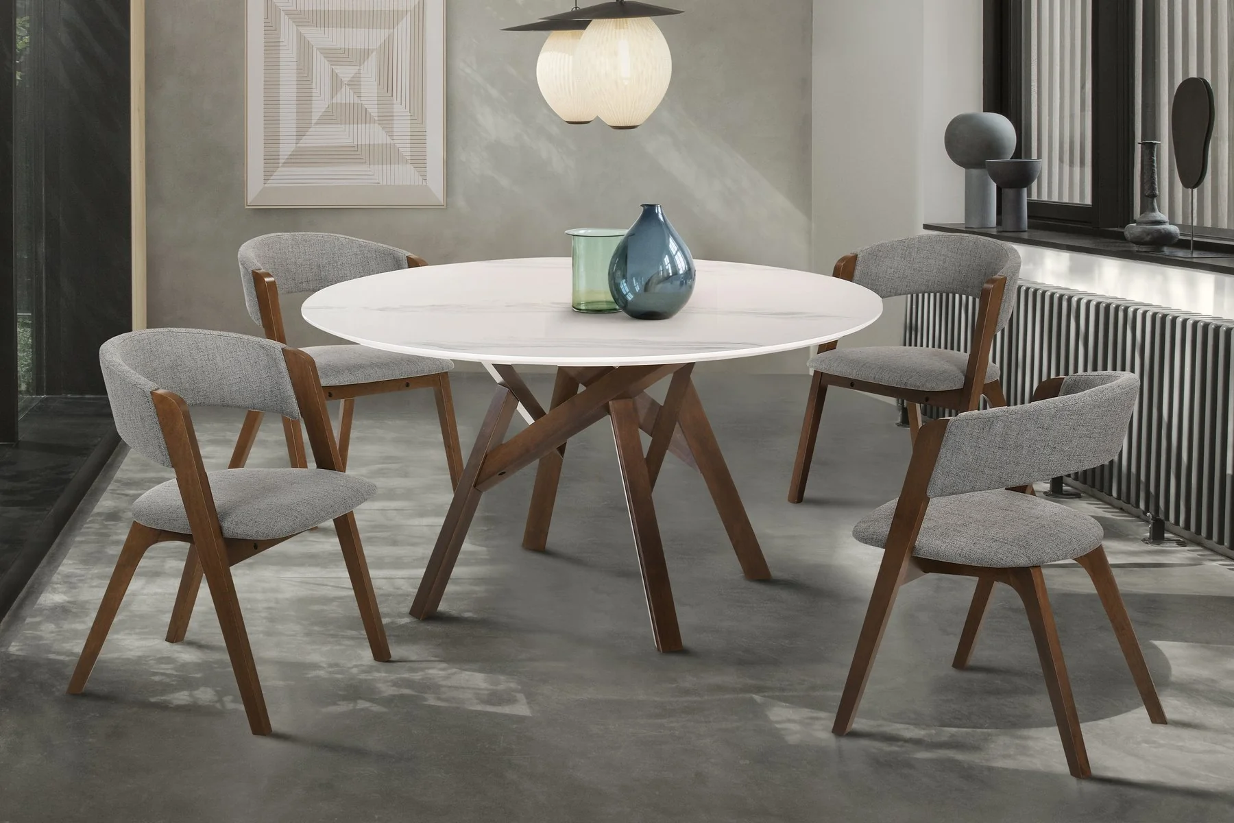 Venus and Rowan 5 Piece Walnut and Marble Round Dining Set - Image 9