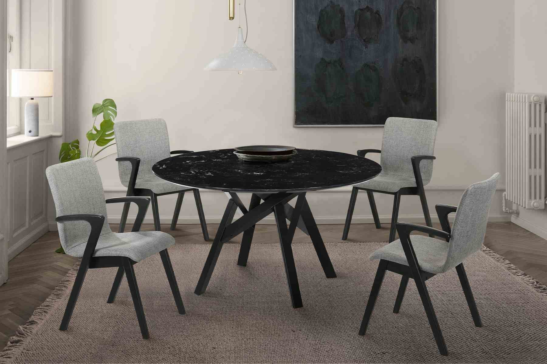 Venus and Varde 5 Piece Black Marble Round Dining Set - Image 8