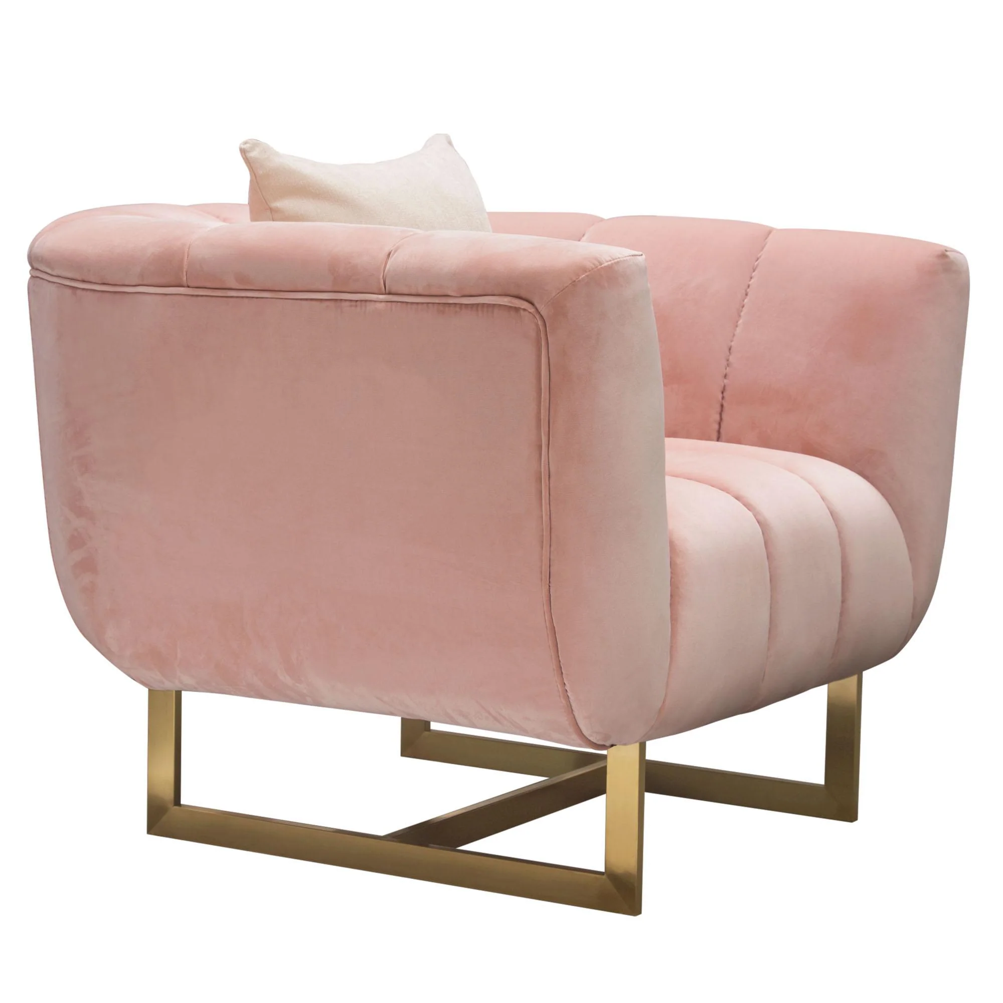 Venus Chair in Blush Pink Velvet w/ Contrasting Pillows & Gold Finished Metal Base by Diamond Sofa - Image 4