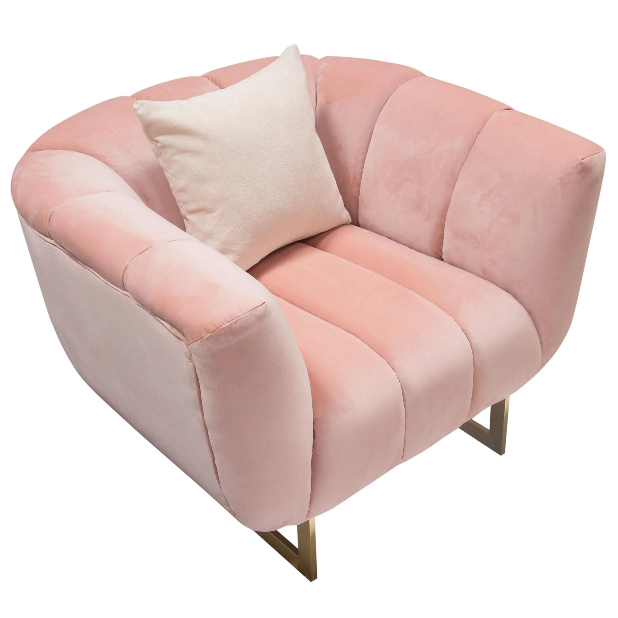 Venus Chair in Blush Pink Velvet w/ Contrasting Pillows & Gold Finished Metal Base by Diamond Sofa - Image 5