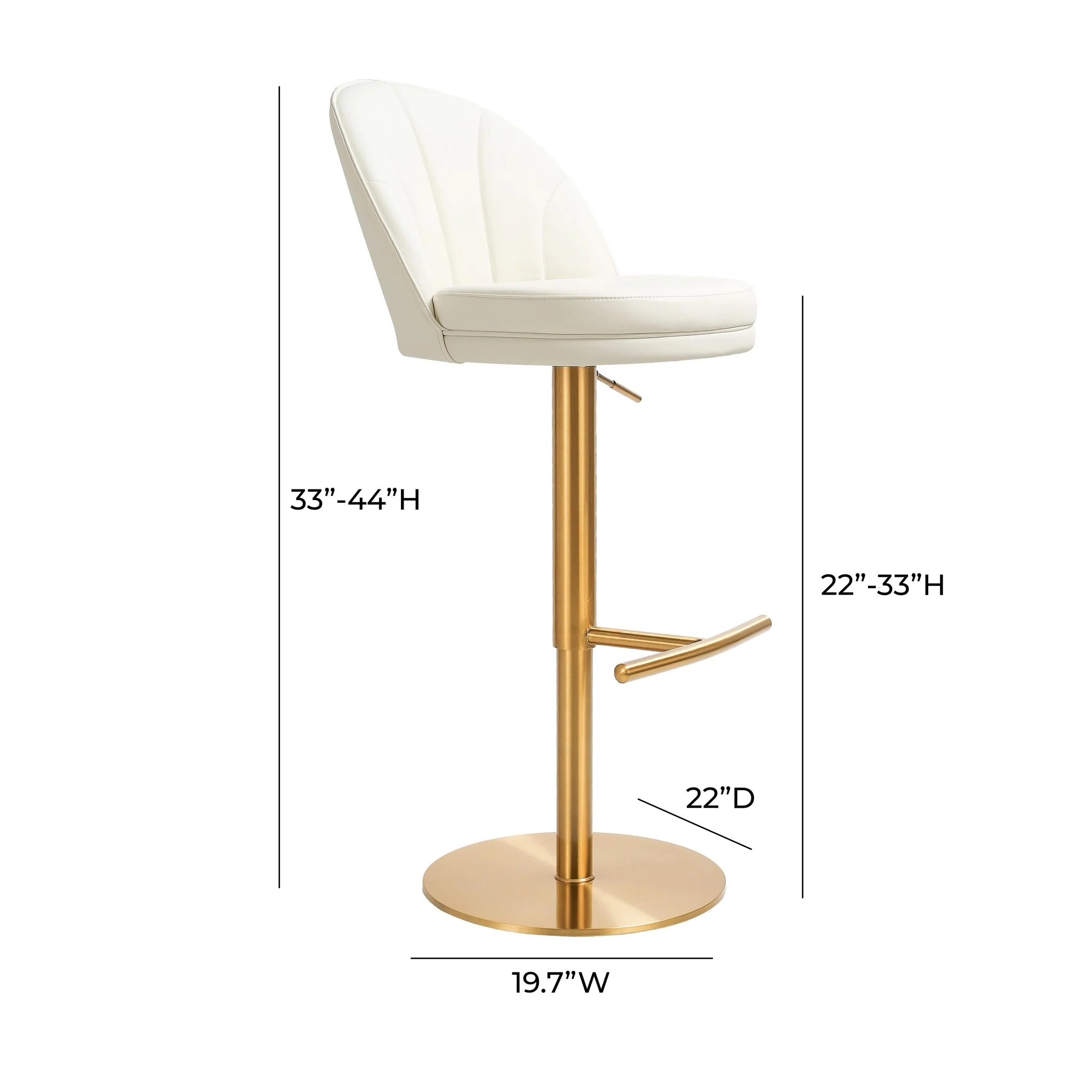 Venus Cream Performance Vegan Leather and Gold Adjustable Swivel Stool - Image 7