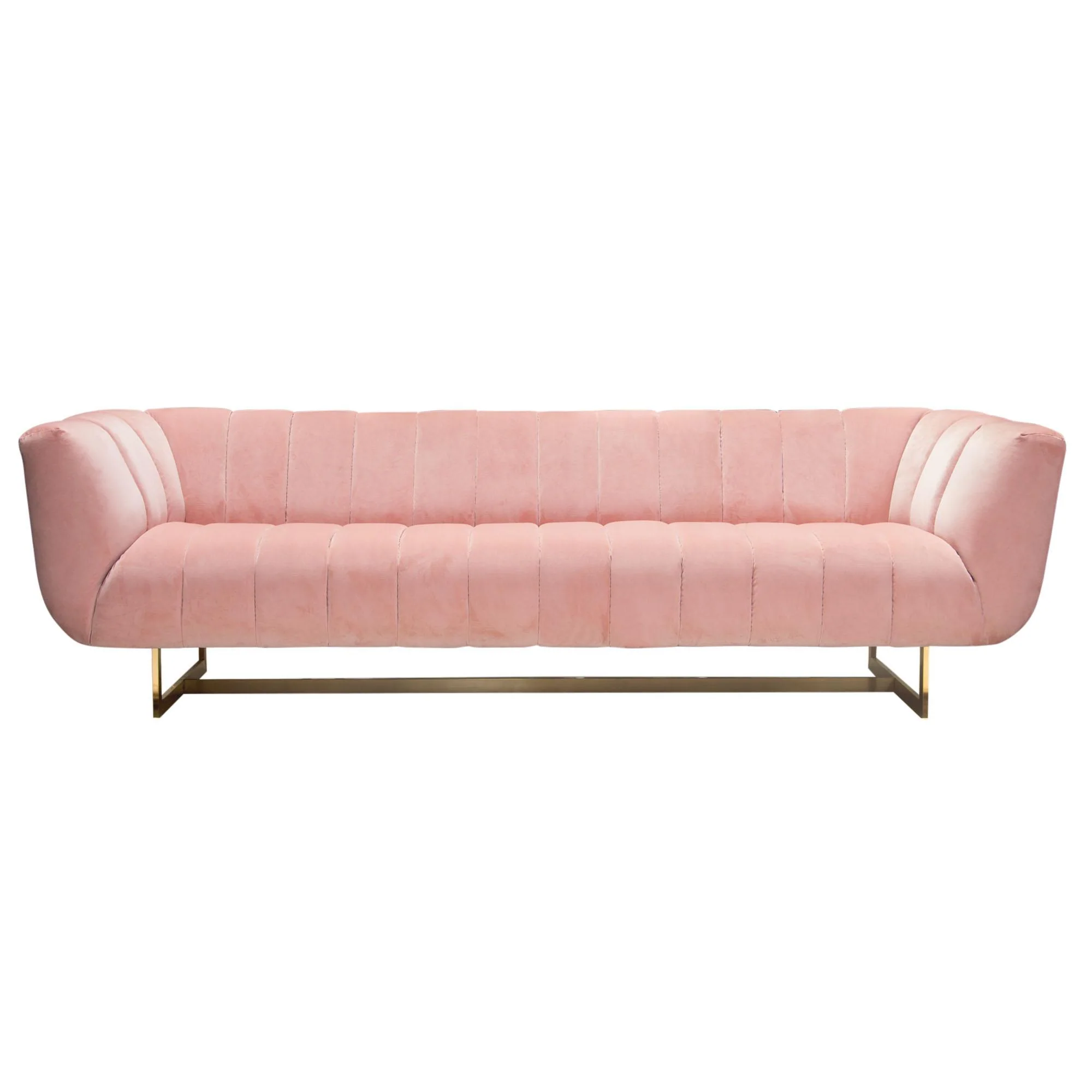 Venus Sofa in Blush Pink Velvet w/ Contrasting Pillows & Gold Finished Metal Base by Diamond Sofa - Image 2
