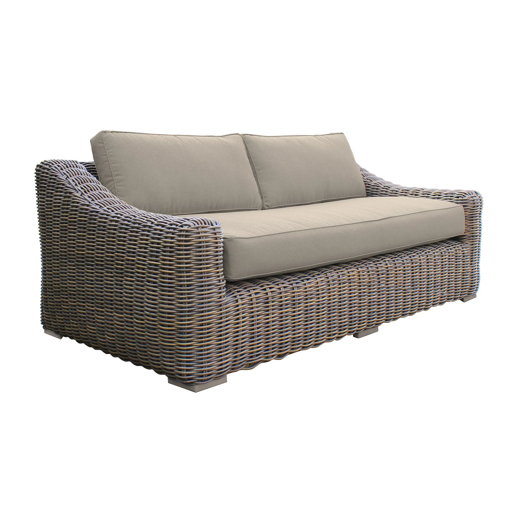 Verano Wicker and Acacia Outdoor Sofa in Taupe and Brown - Image 2