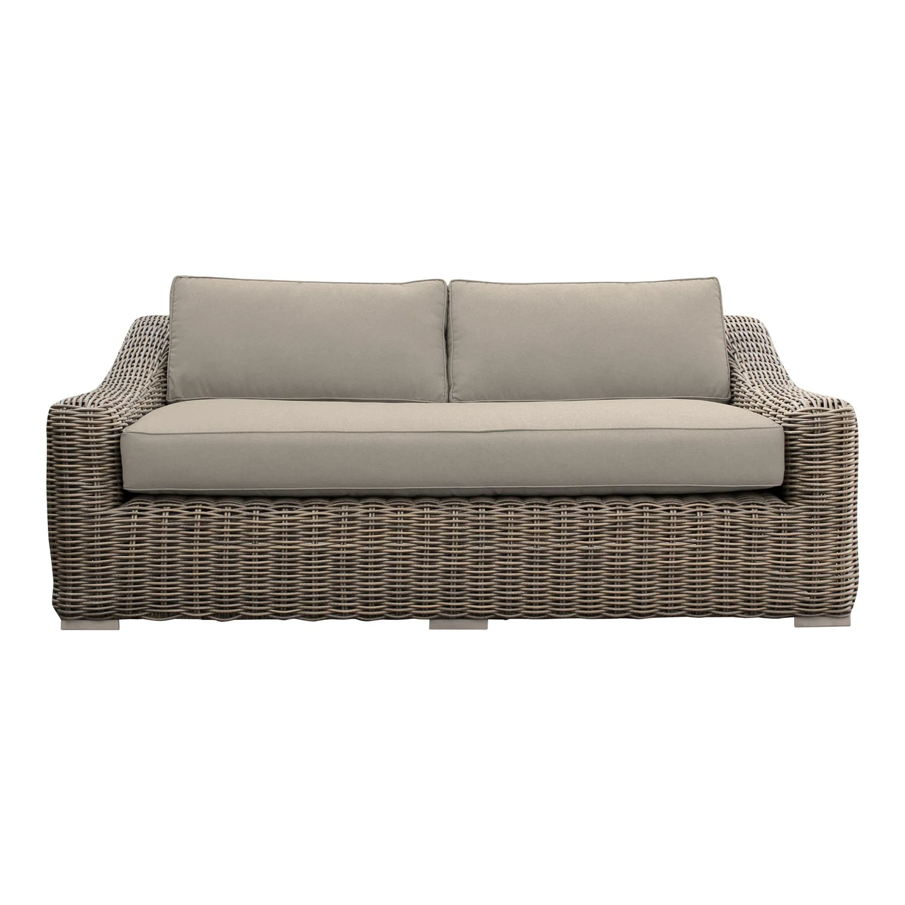 Verano Wicker and Acacia Outdoor Sofa in Taupe and Brown - Image 3
