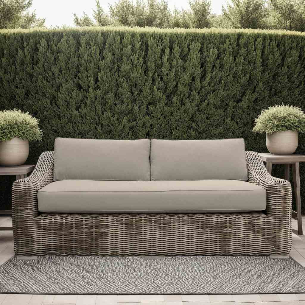 Verano Wicker and Acacia Outdoor Sofa in Taupe and Brown - Image 7