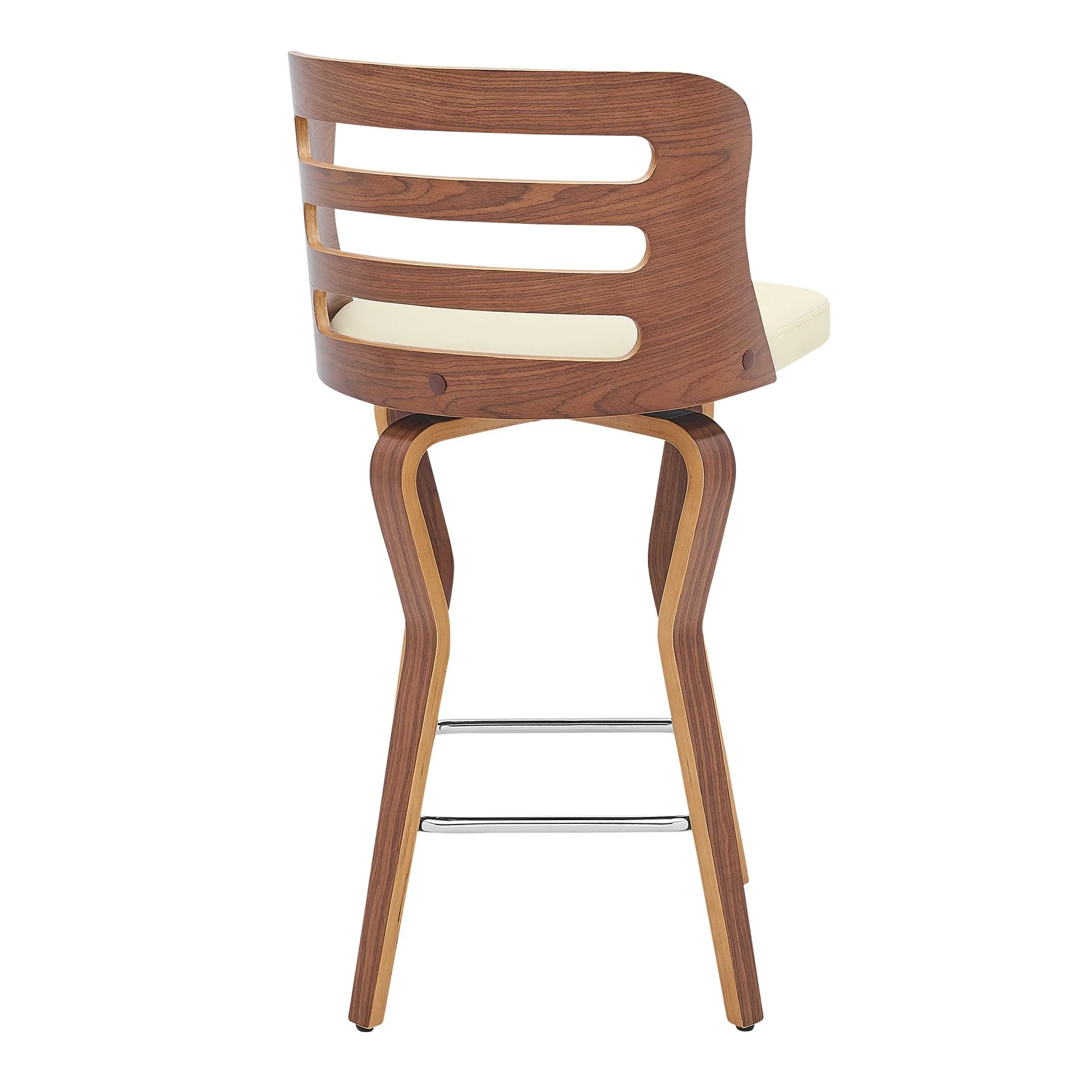 Verne 26" Swivel Cream Faux Leather and Walnut Wood Bar Stool - Image 4
