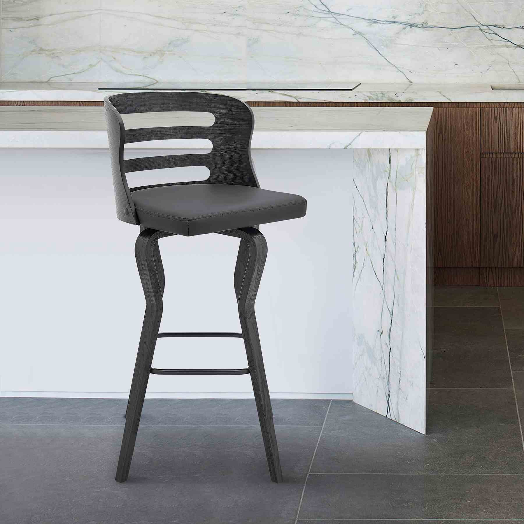 Verne 26" Swivel Gray Faux Leather and Black Wood Bar Stool - Image 8