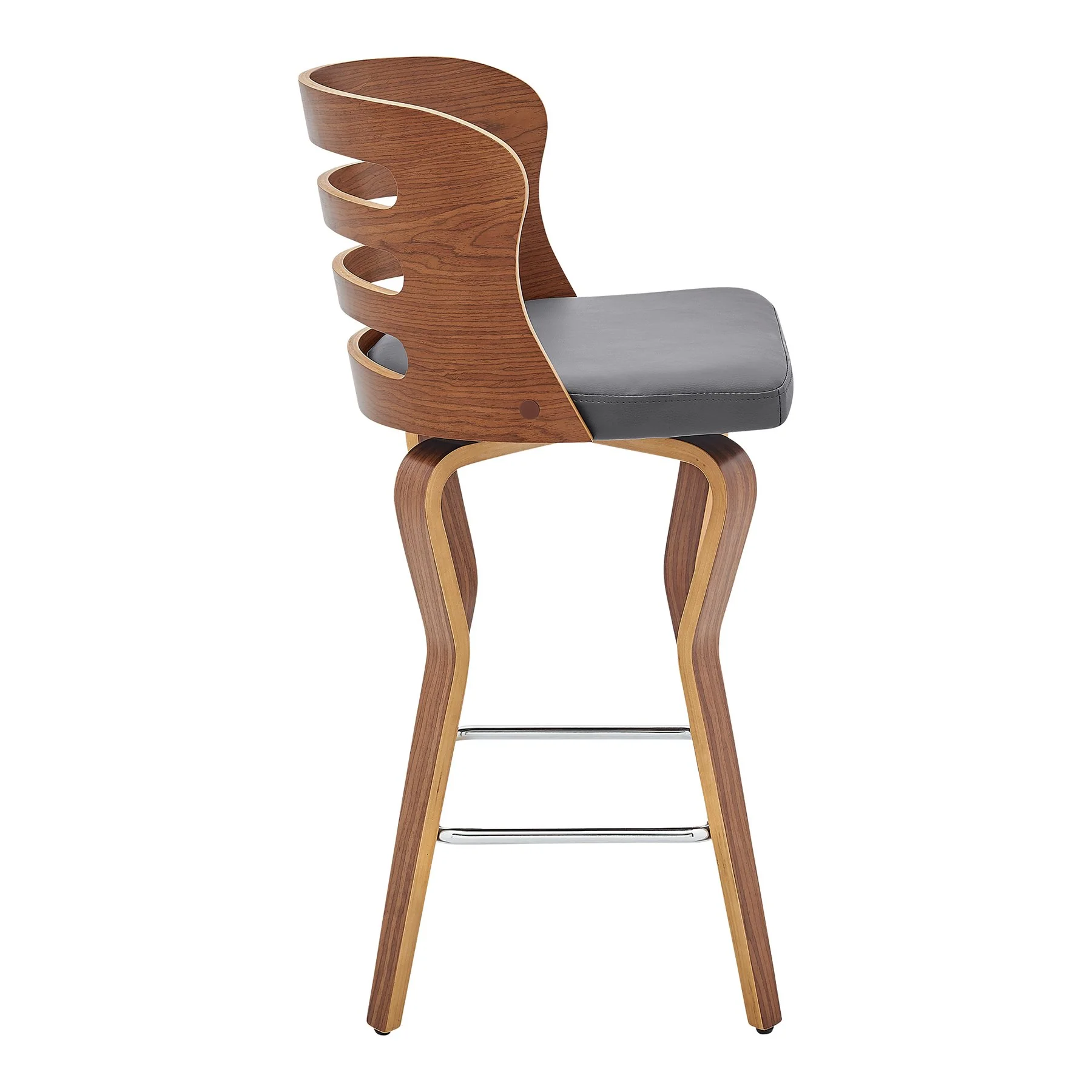Verne 26" Swivel Gray Faux Leather and Walnut Wood Bar Stool - Image 3