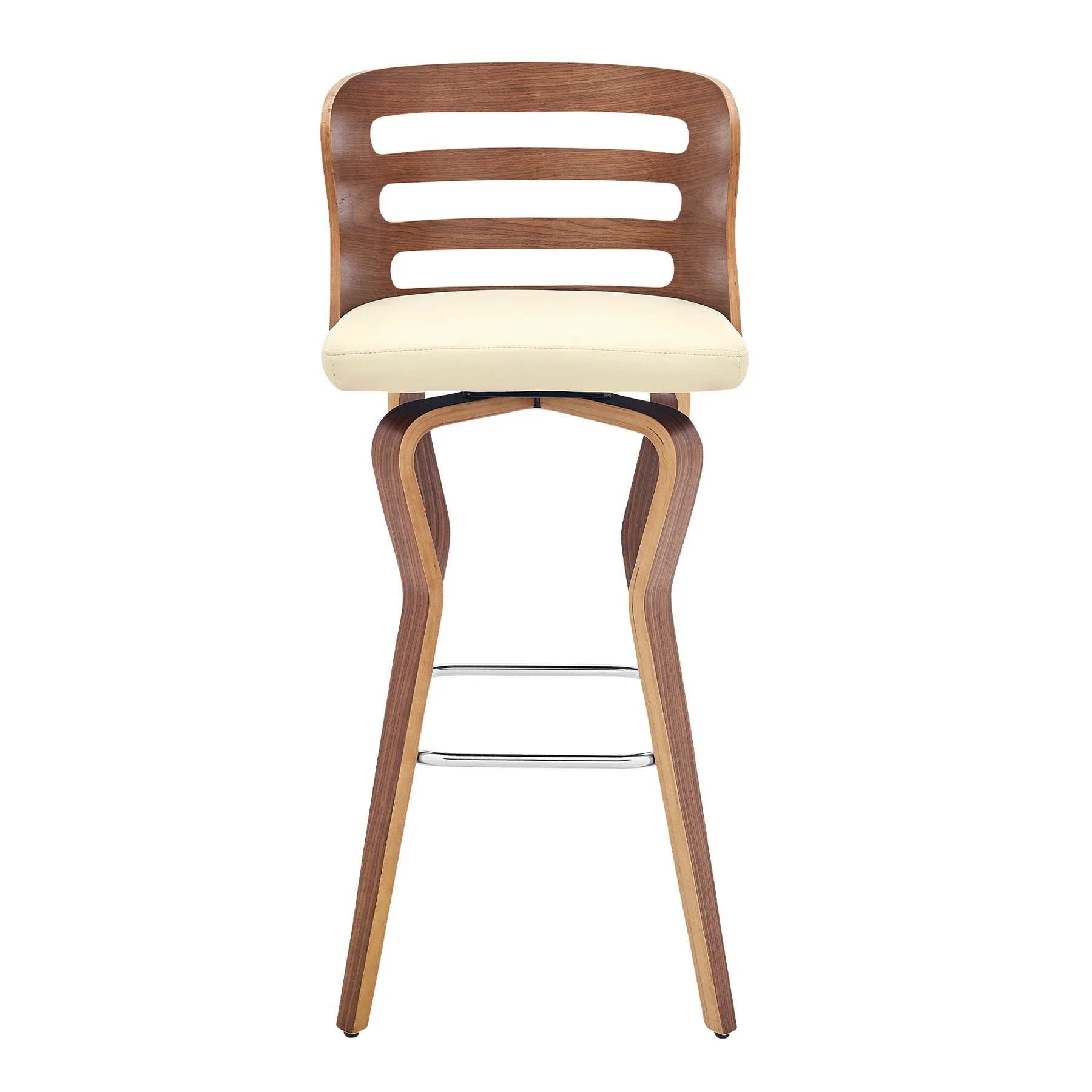 Verne 30" Swivel Cream Faux Leather and Walnut Wood Bar Stool - Image 2