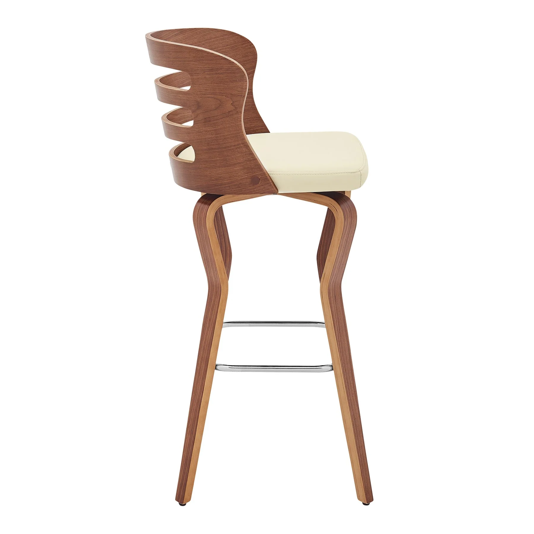 Verne 30" Swivel Cream Faux Leather and Walnut Wood Bar Stool - Image 3