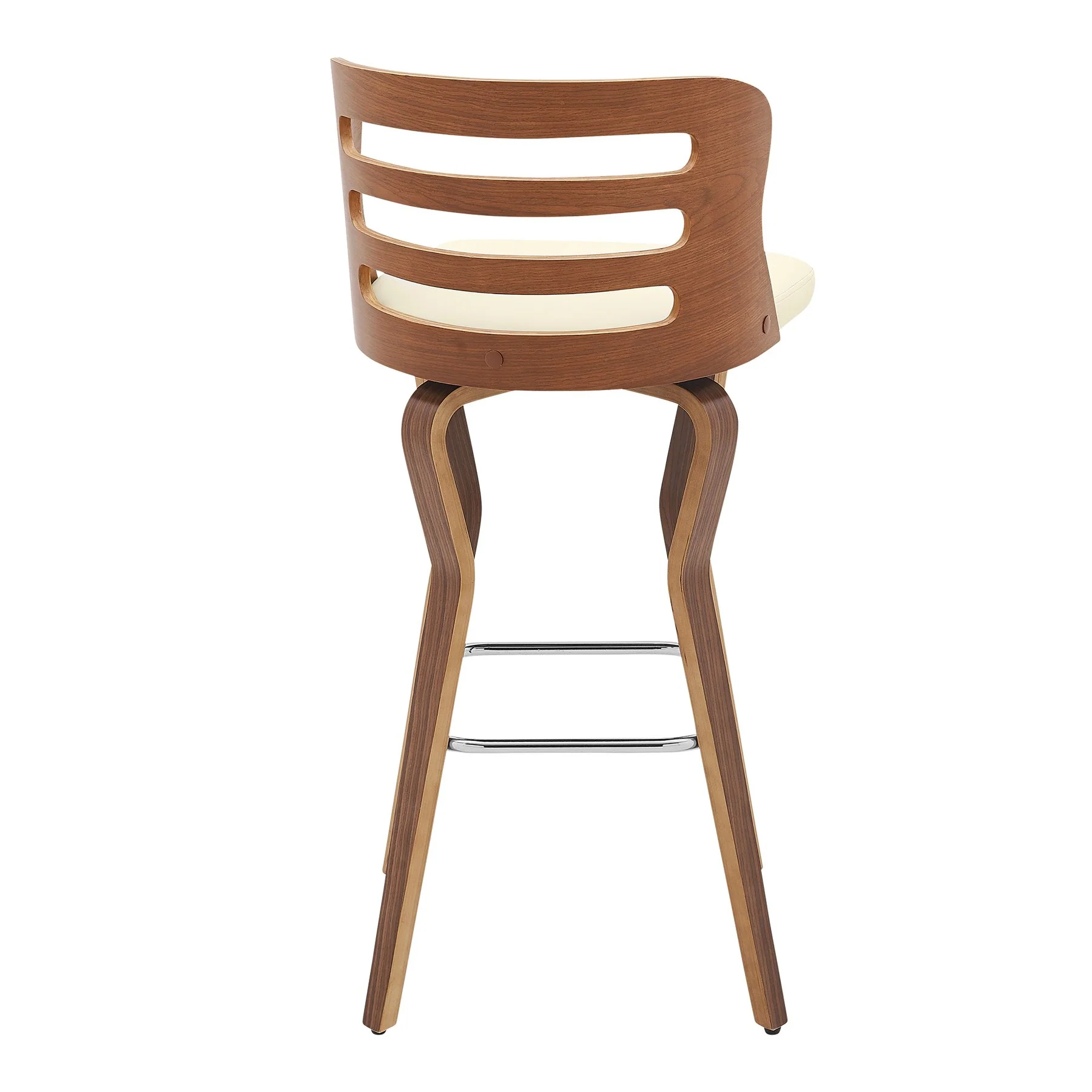 Verne 30" Swivel Cream Faux Leather and Walnut Wood Bar Stool - Image 4