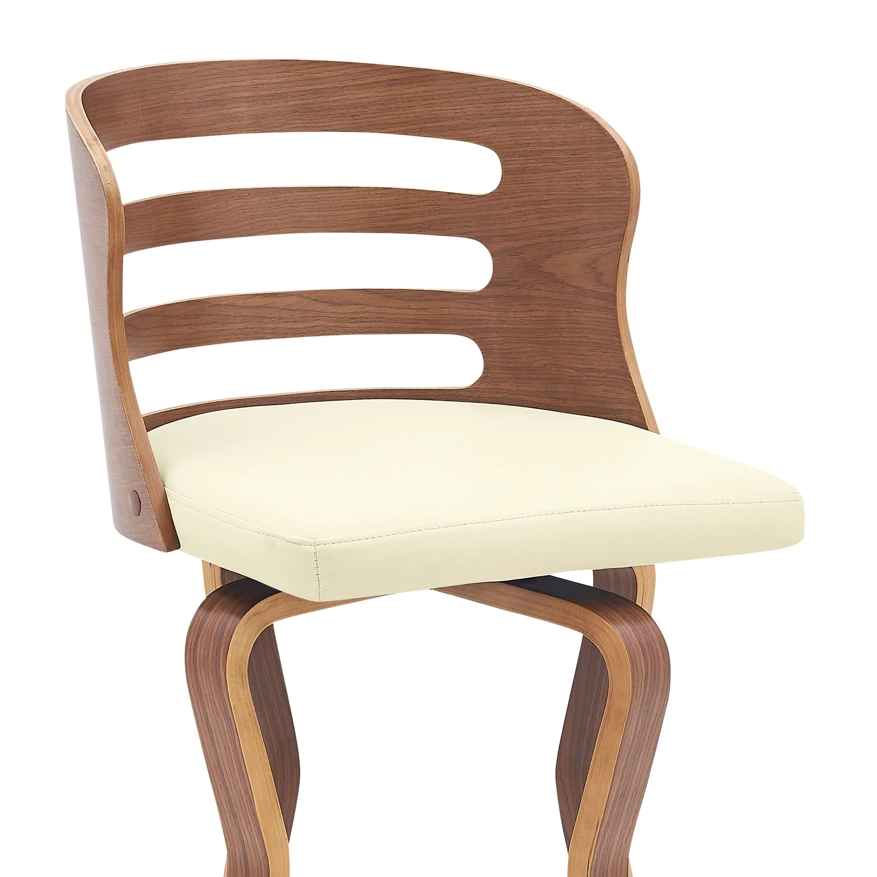 Verne 30" Swivel Cream Faux Leather and Walnut Wood Bar Stool - Image 6