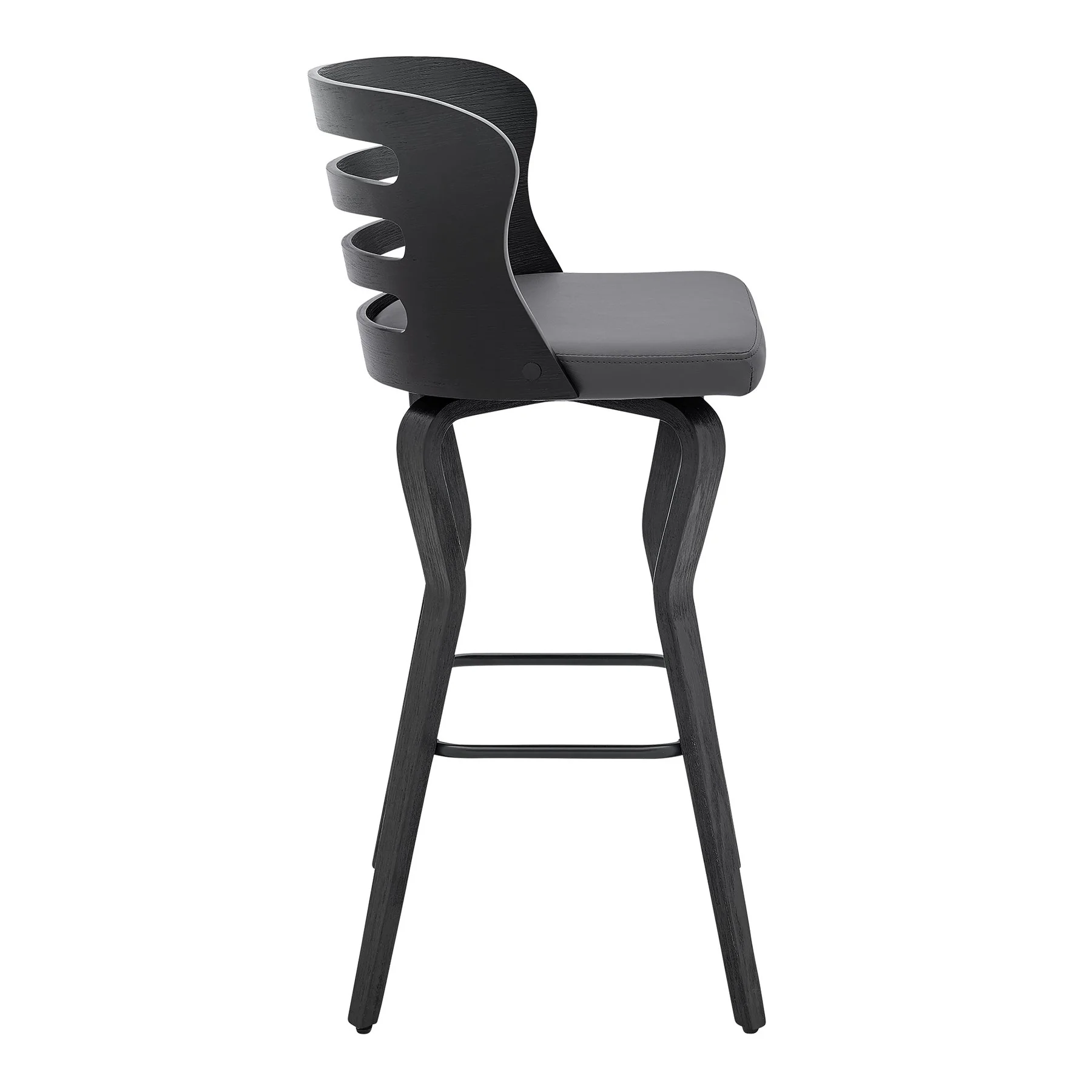 Verne 30" Swivel Gray Faux Leather and Black Wood Bar Stool - Image 3