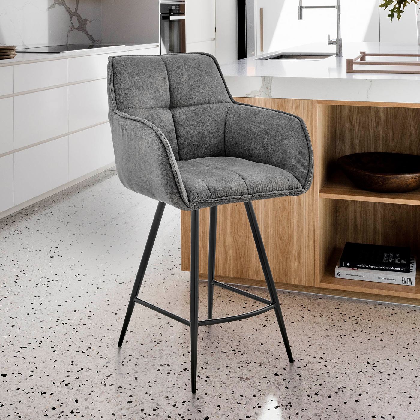 Verona 26" Counter Height Bar Stool in Charcoal Fabric and Black Finish - Image 9