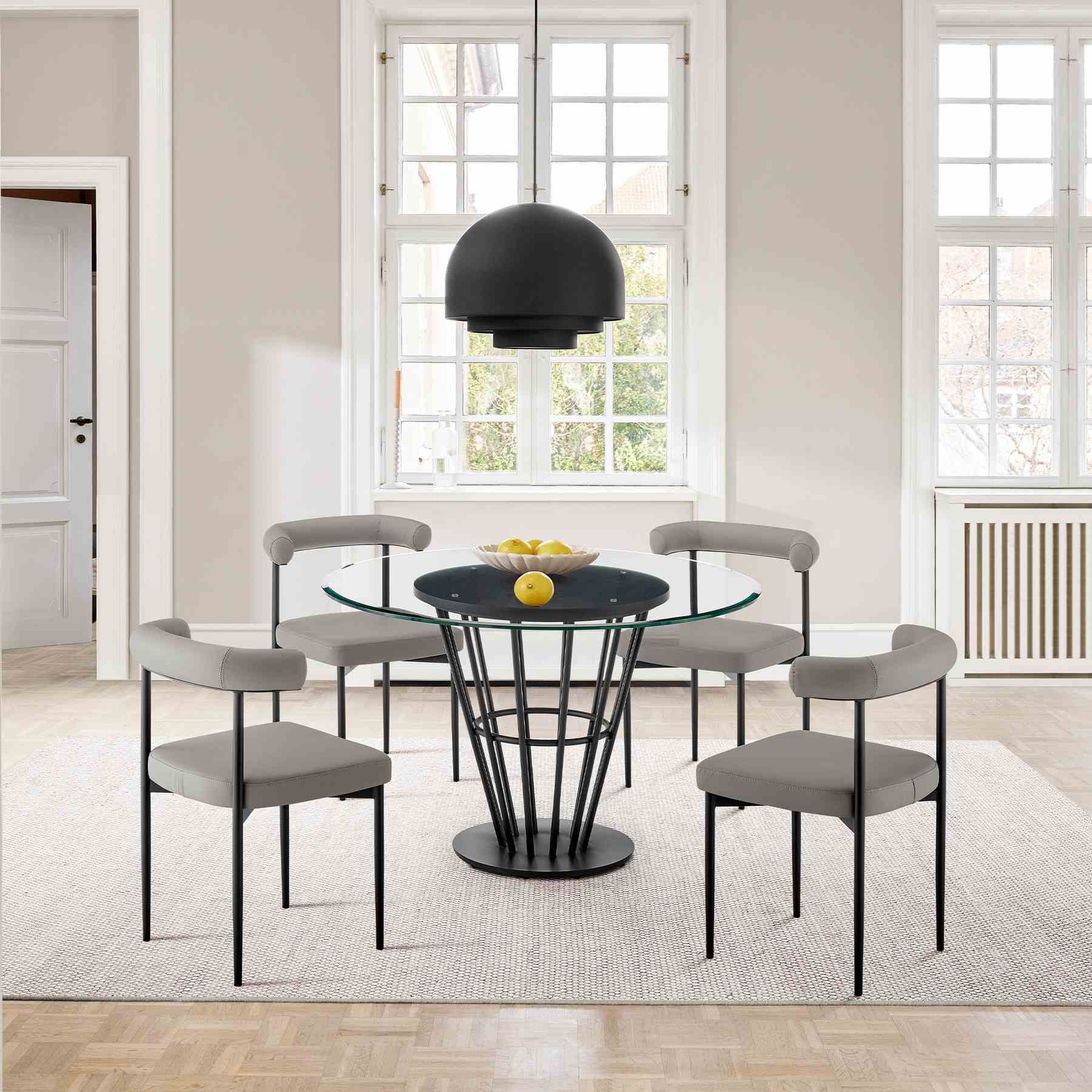 Veronica 48" Round Dining Table in Black Iron Base with Walnut Panel and Glass Tabletop - Image 9