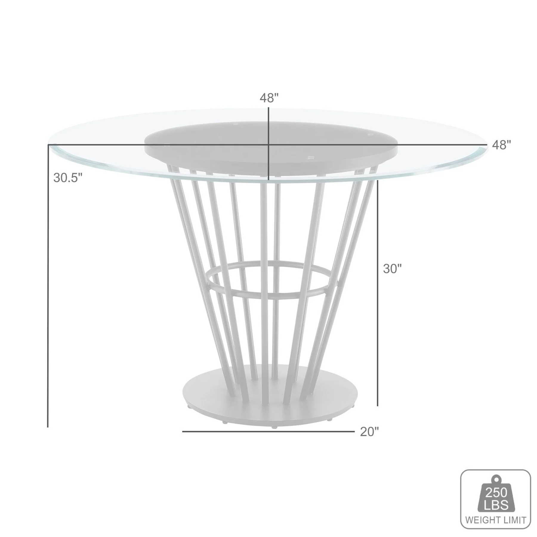 Veronica 48" Round Dining Table in Brushed Stainless Steel Base with Walnut Panel and Glass Tabletop - Image 7