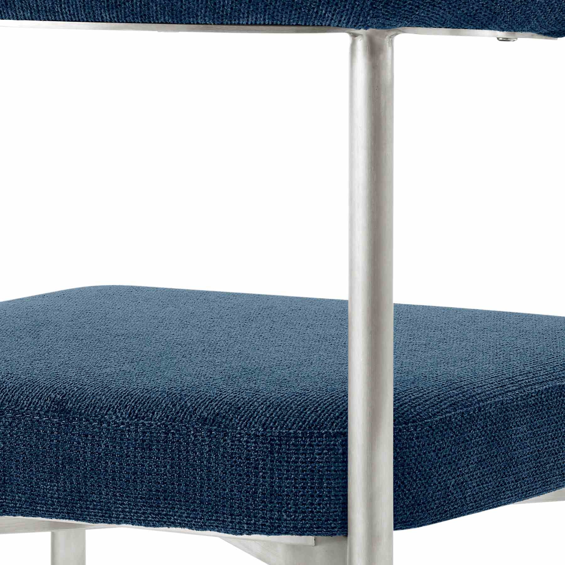 Veronica Shannon 5 Piece Round Glass Dining Table Set with Brushed Stainless Steel and Blue Fabric - Image 6