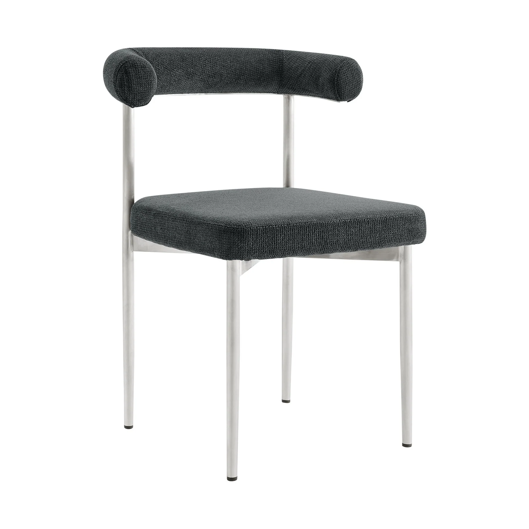 Veronica Shannon 5 Piece Round Glass Dining Table Set with Brushed Stainless Steel and Charcoal Fabric - Image 2