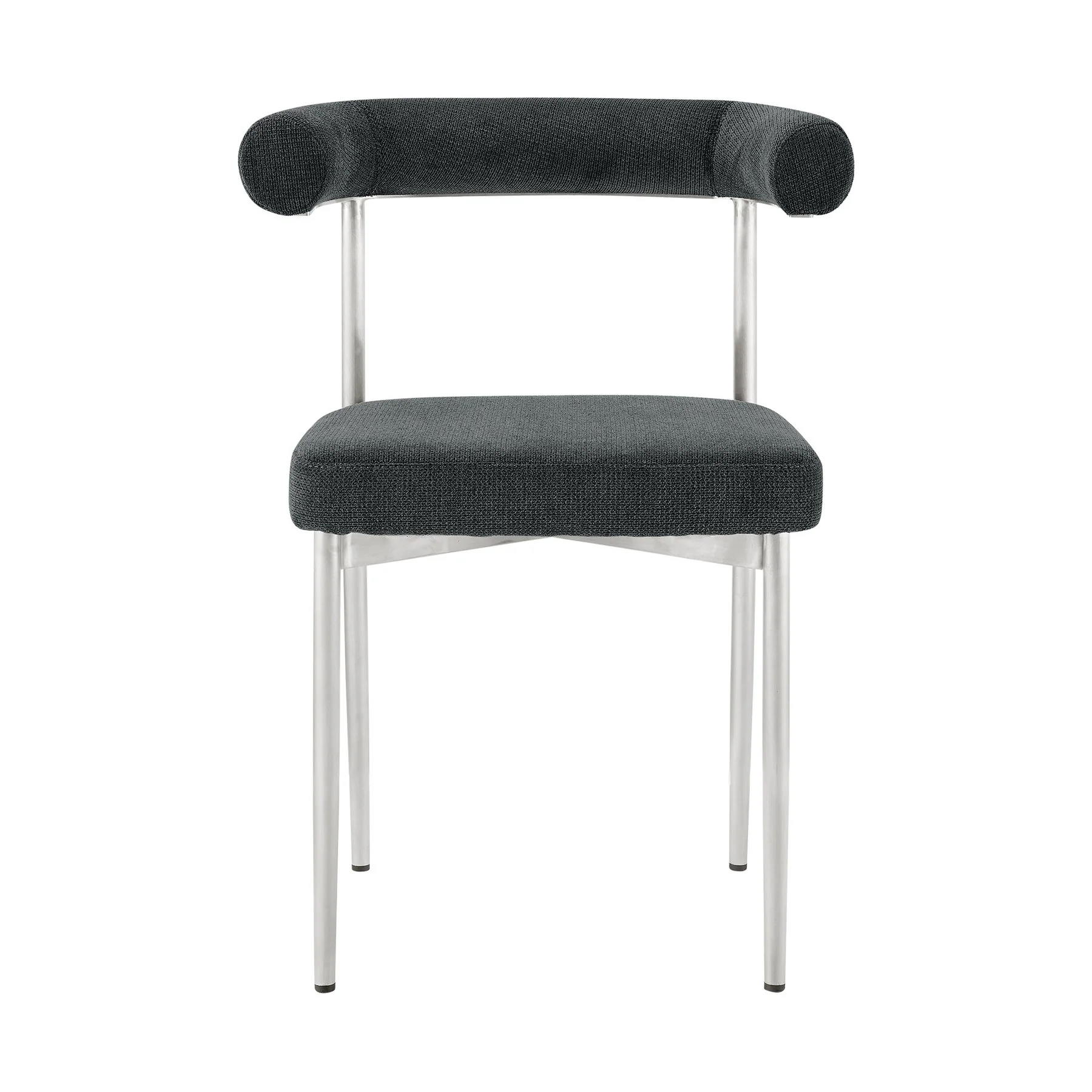 Veronica Shannon 5 Piece Round Glass Dining Table Set with Brushed Stainless Steel and Charcoal Fabric - Image 3