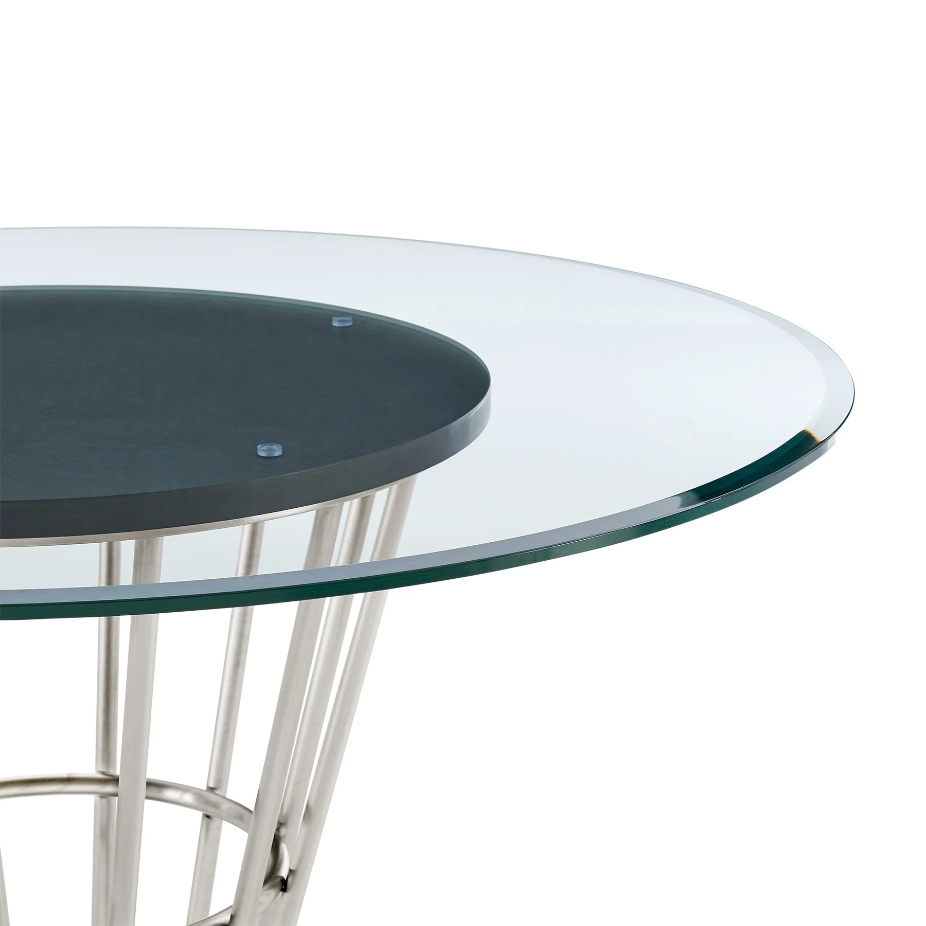 Veronica Shannon 5 Piece Round Glass Dining Table Set with Brushed Stainless Steel and Charcoal Fabric - Image 7