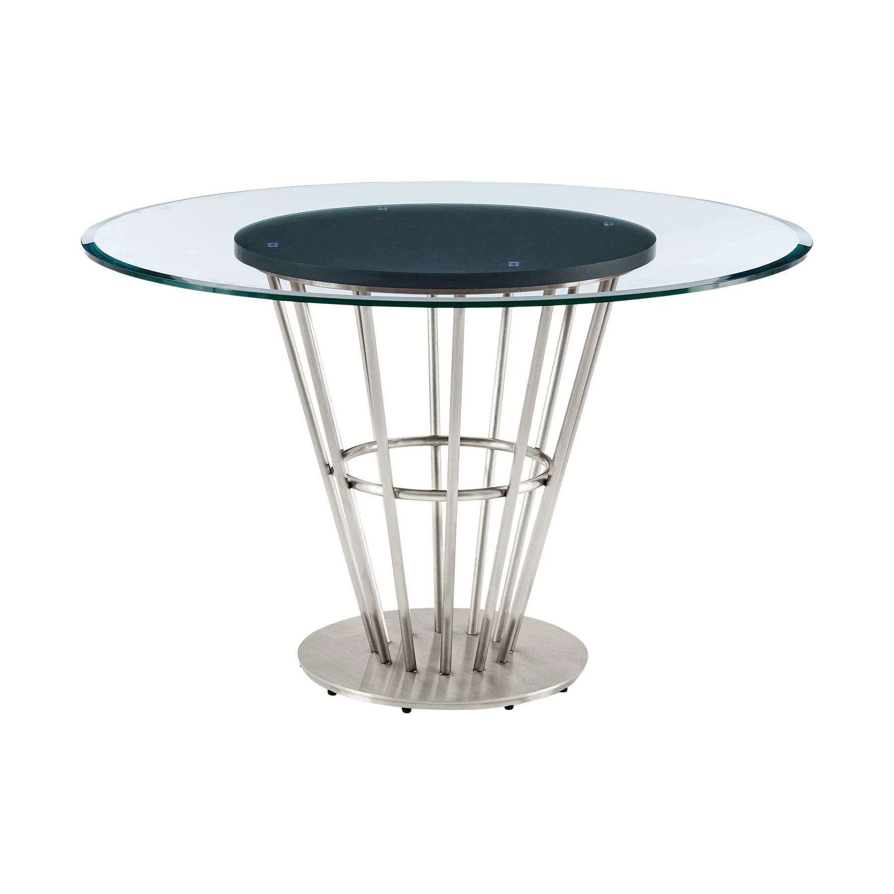Veronica Shannon 5 Piece Round Glass Dining Table Set with Brushed Stainless Steel and Light Gray Fabric - Image 4