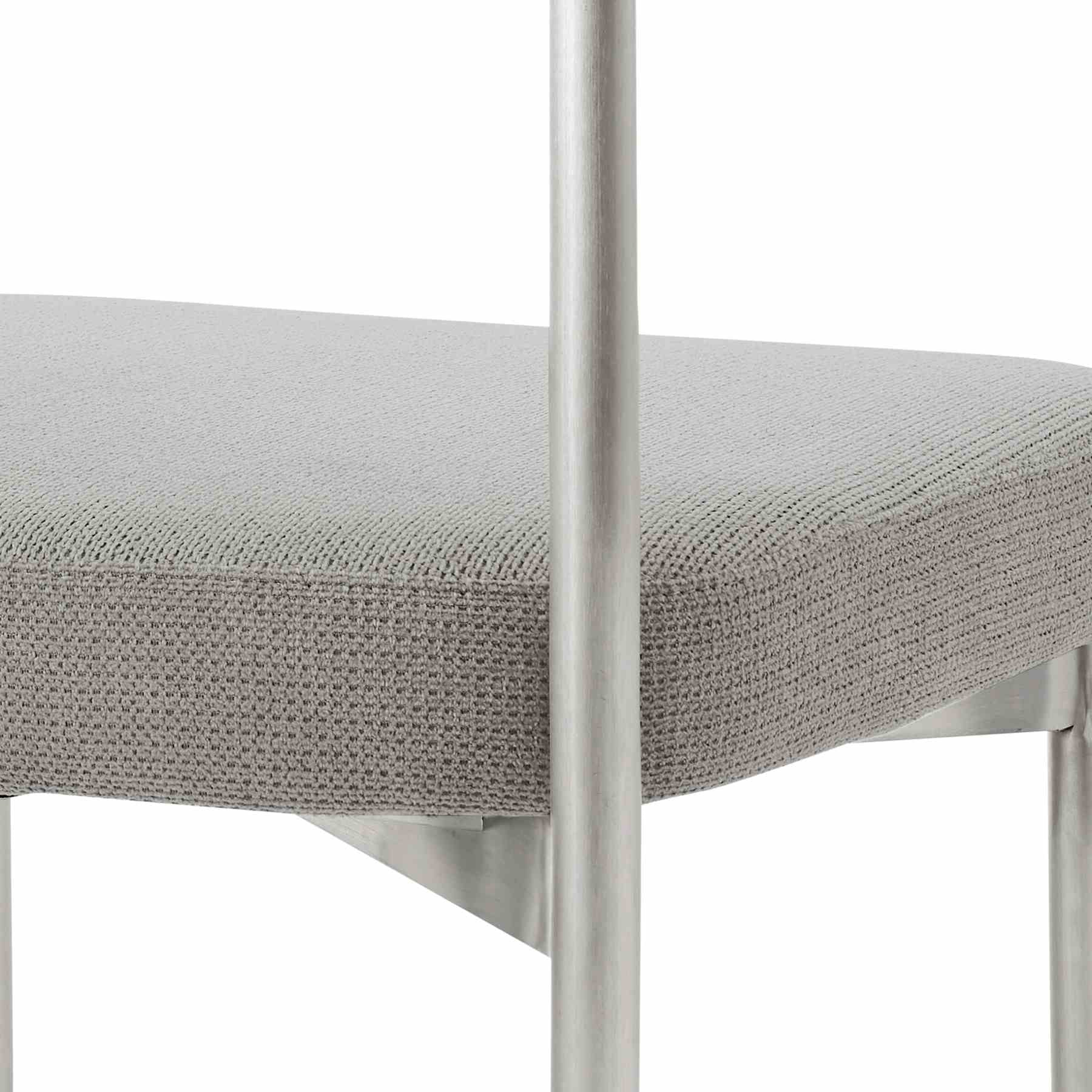 Veronica Shannon 5 Piece Round Glass Dining Table Set with Brushed Stainless Steel and Light Gray Fabric - Image 6