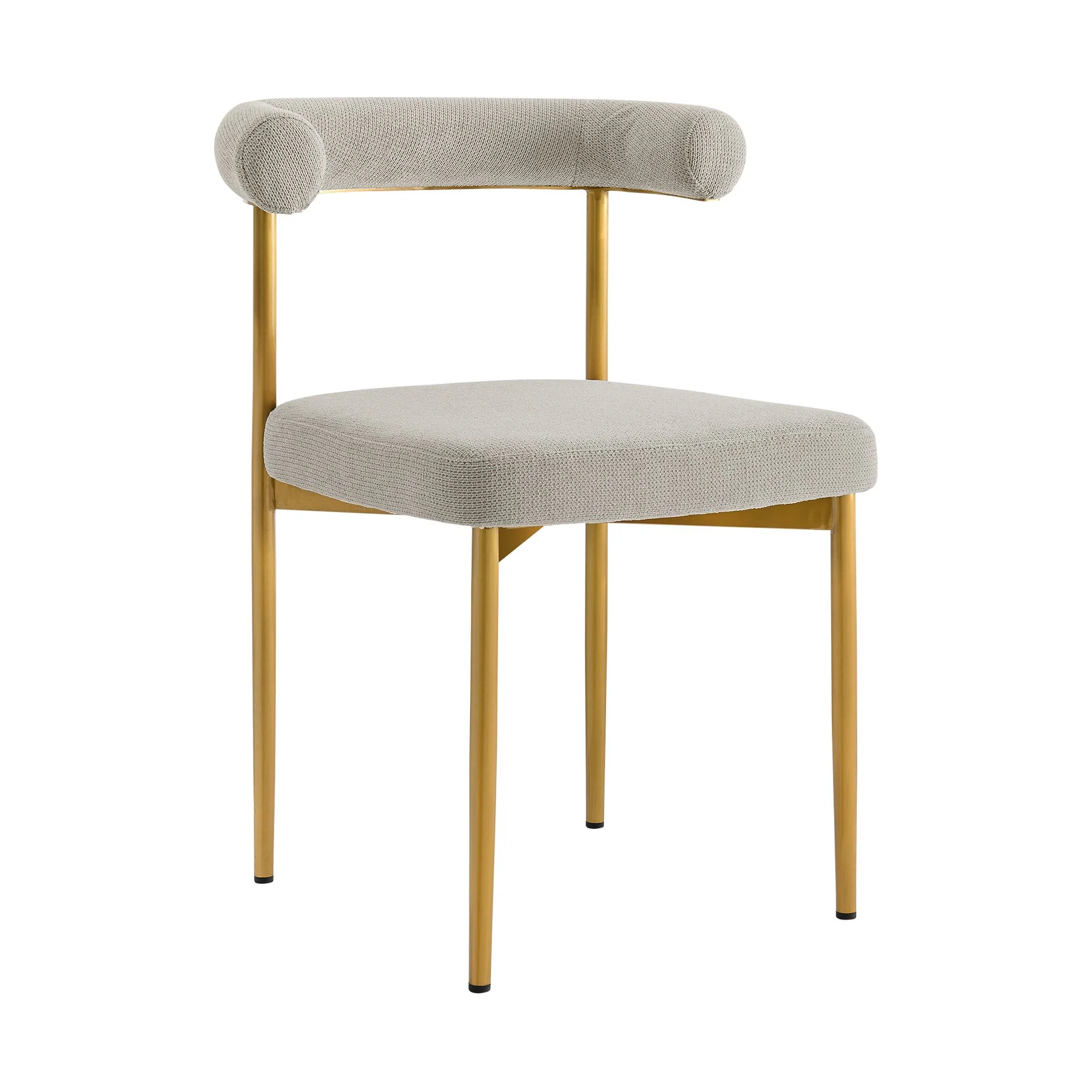 Veronica Shannon 5 Piece Round Glass Dining Table Set with Gold Brushed Stainless Steel and Taupe Fabric - Image 2