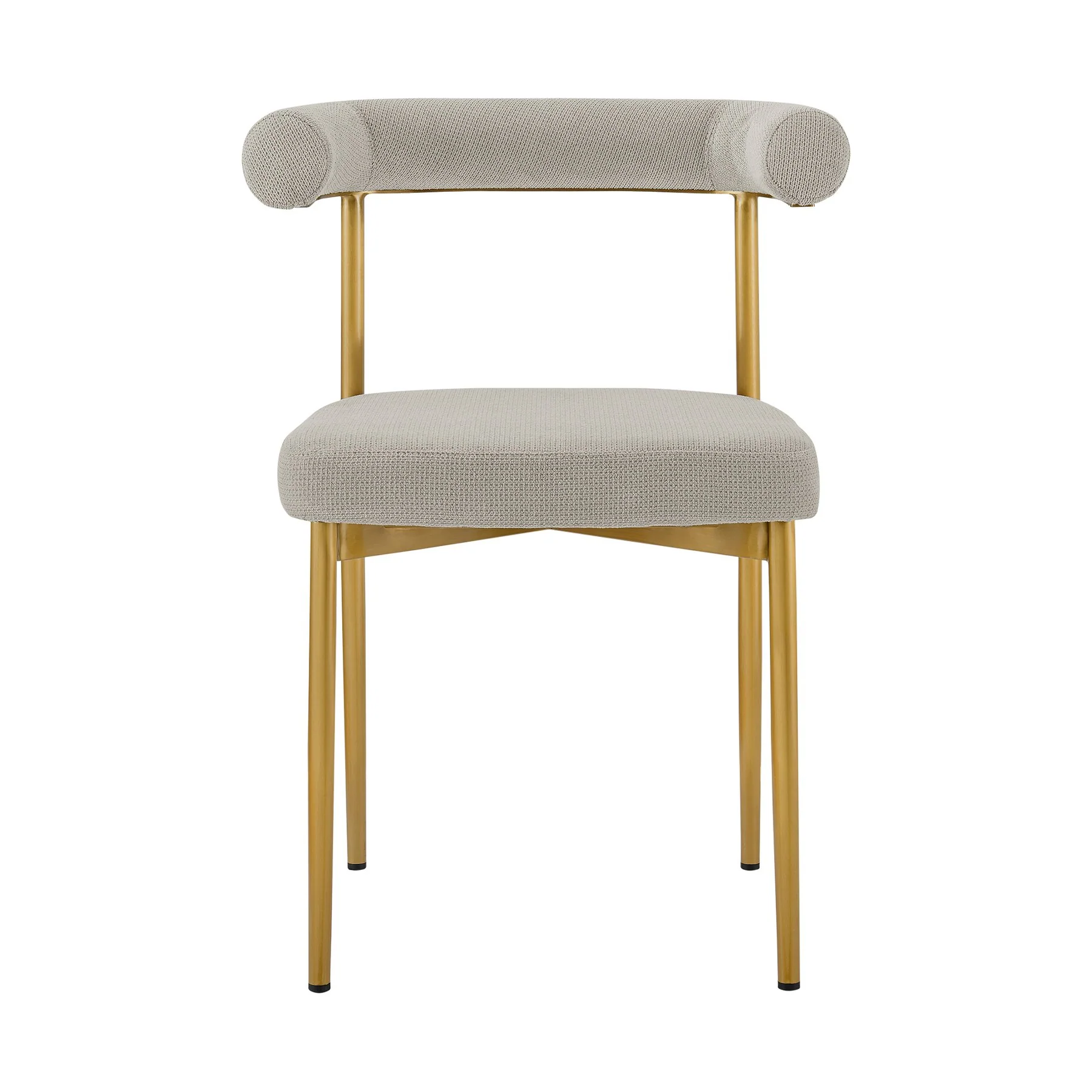 Veronica Shannon 5 Piece Round Glass Dining Table Set with Gold Brushed Stainless Steel and Taupe Fabric - Image 3