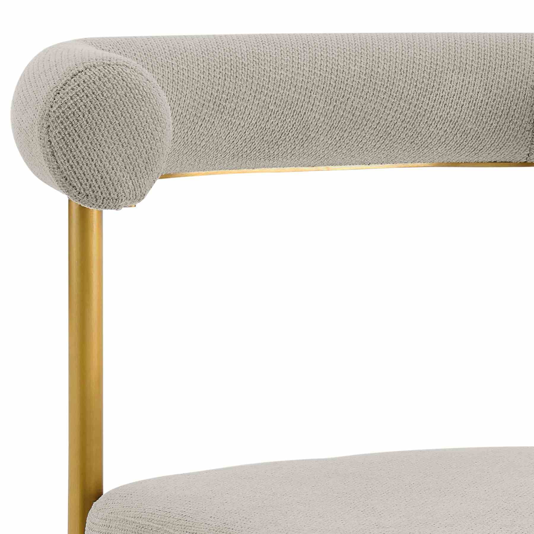 Veronica Shannon 5 Piece Round Glass Dining Table Set with Gold Brushed Stainless Steel and Taupe Fabric - Image 5