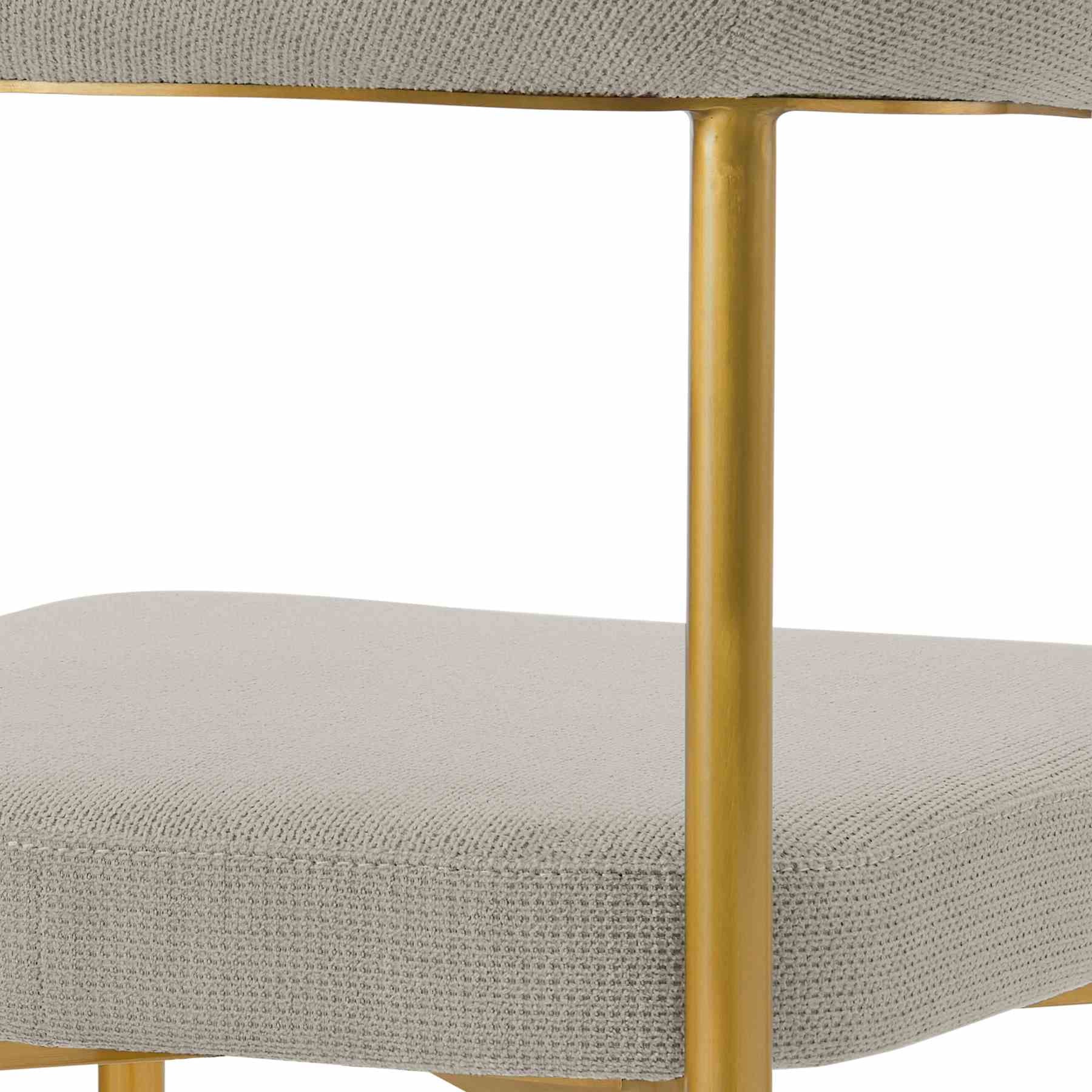 Veronica Shannon 5 Piece Round Glass Dining Table Set with Gold Brushed Stainless Steel and Taupe Fabric - Image 6