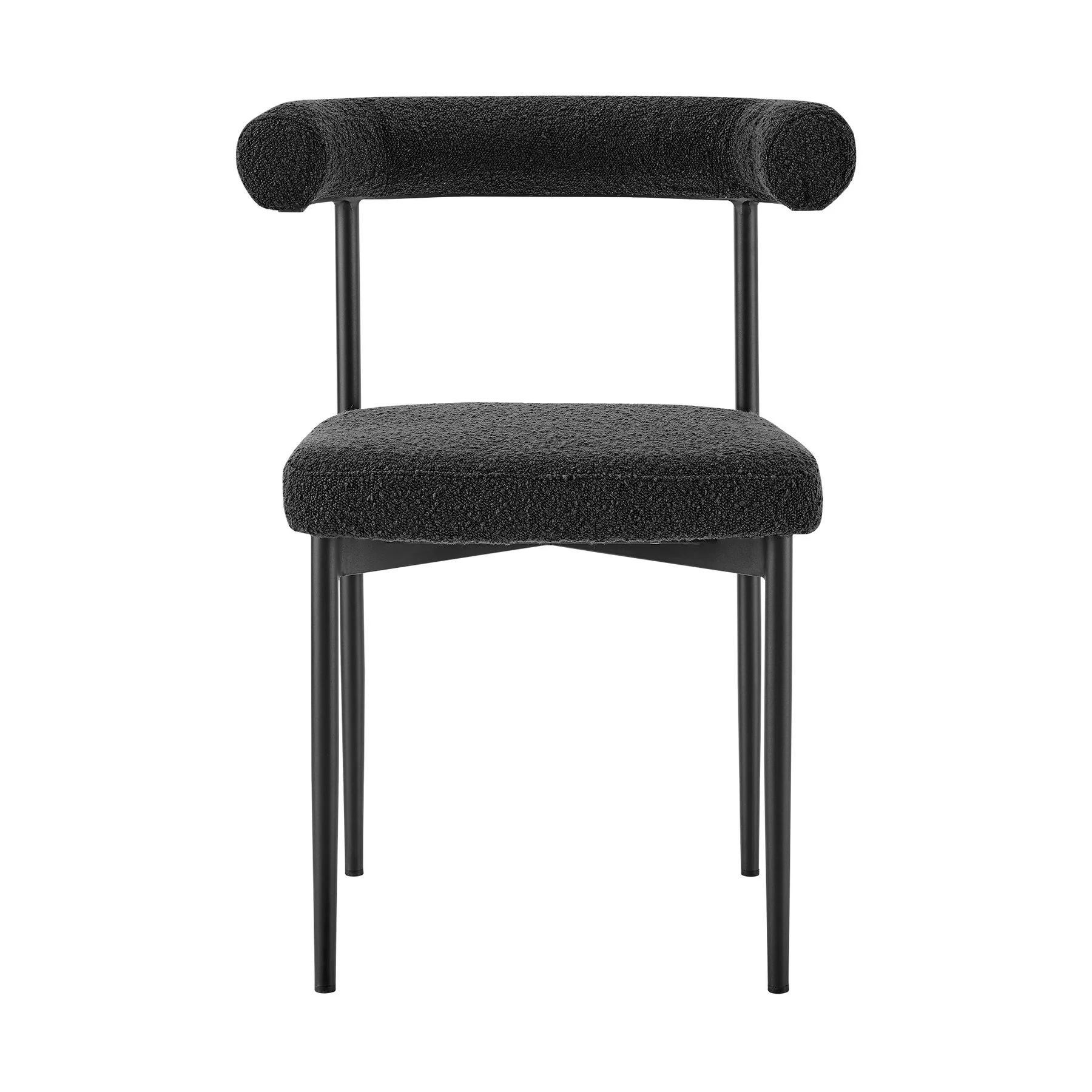 Veronica Shannon 5 Piece Round Glass Dining Table Set with Matte Black Iron and Black Fabric - Image 3